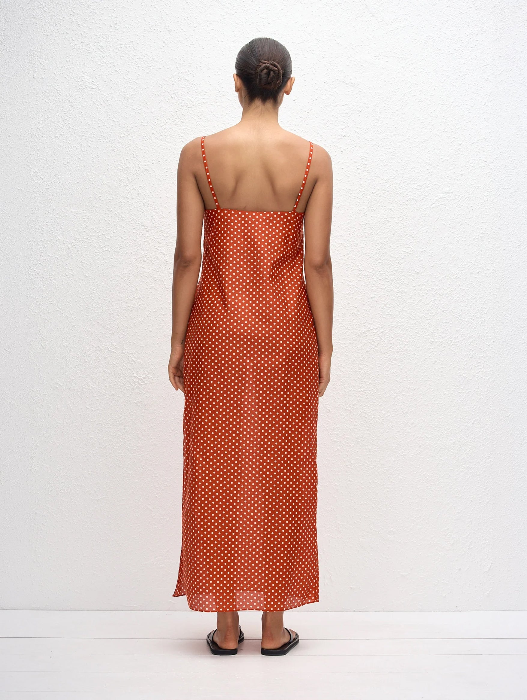 Square Shift Midi Dress in Polka Dot Tomato