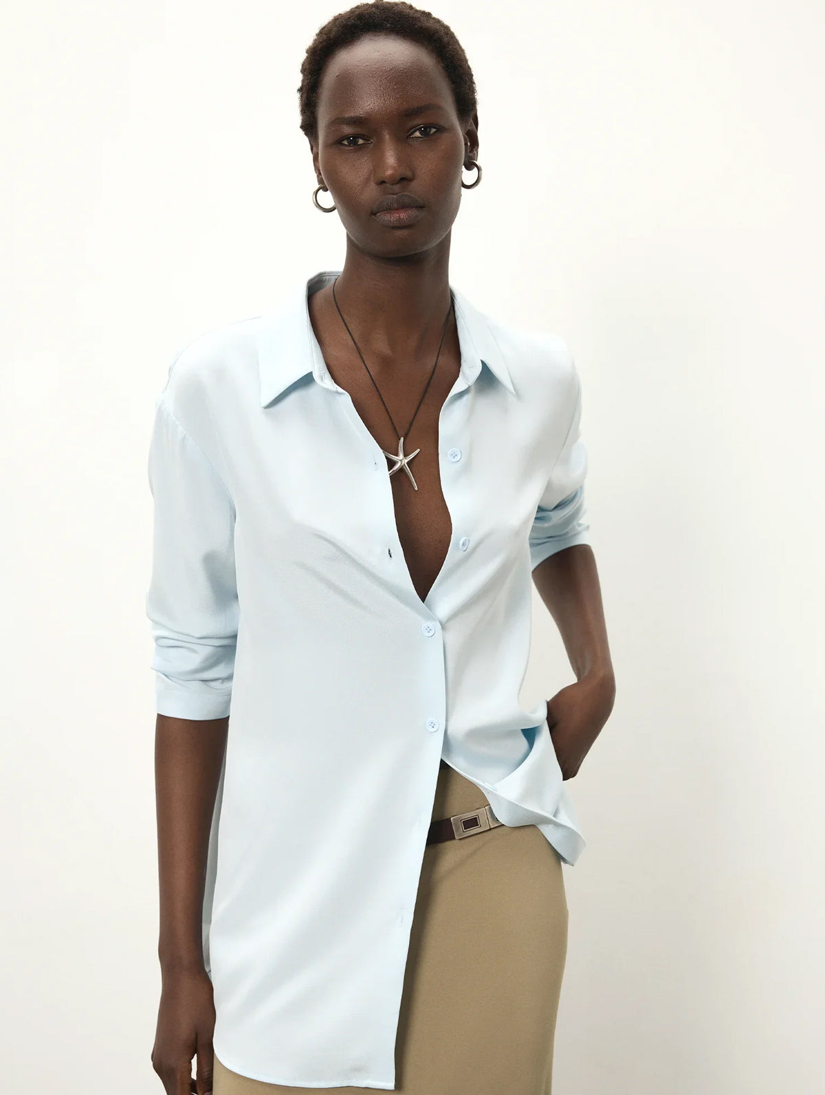 Staple Silk Shirt in Ice Blue