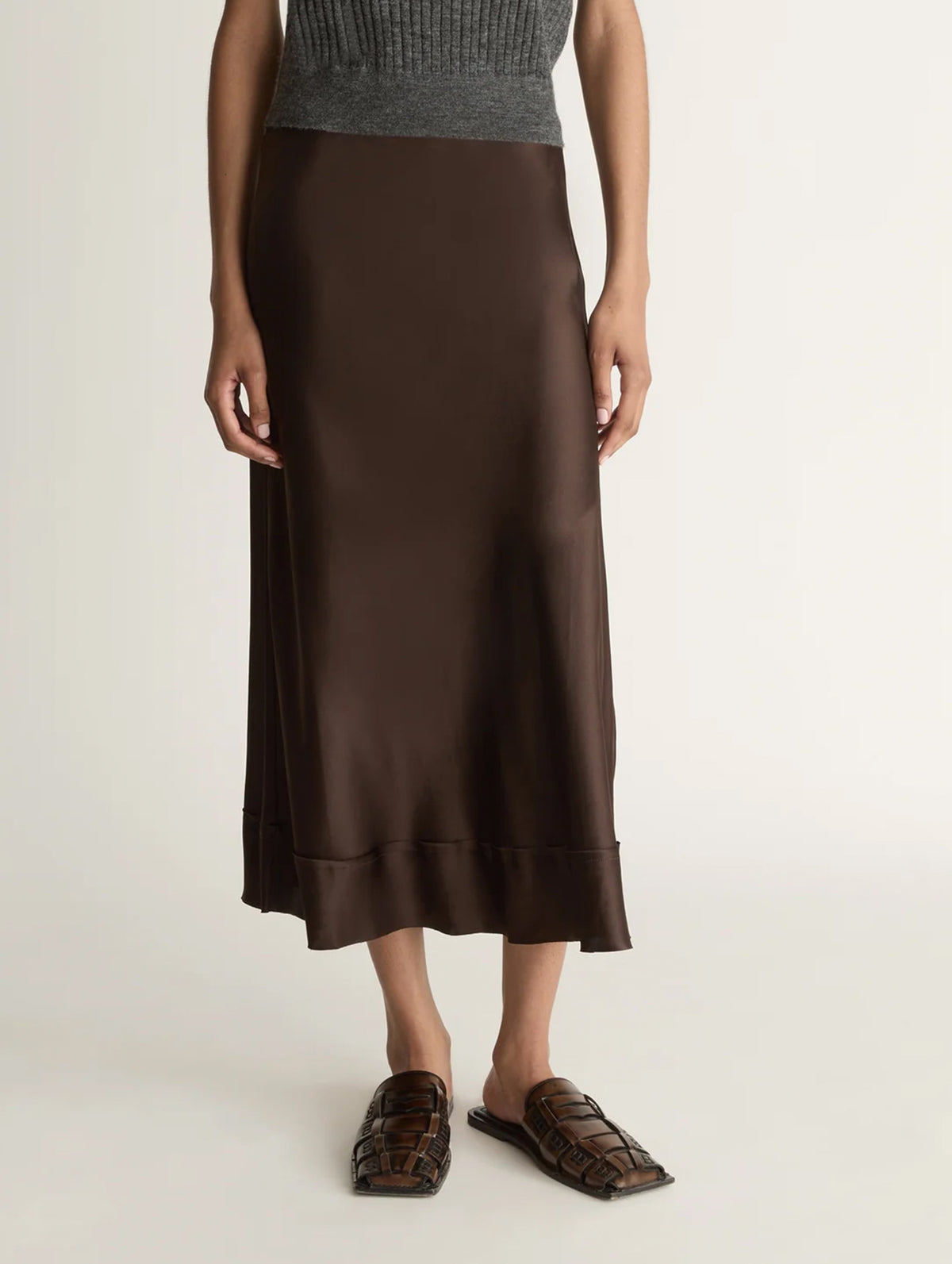 Stella Silk Satin Skirt in Chocolate