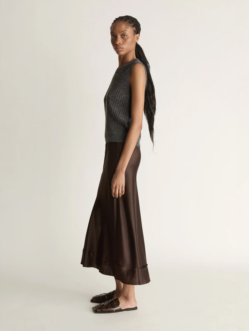Stella Silk Satin Skirt in Chocolate