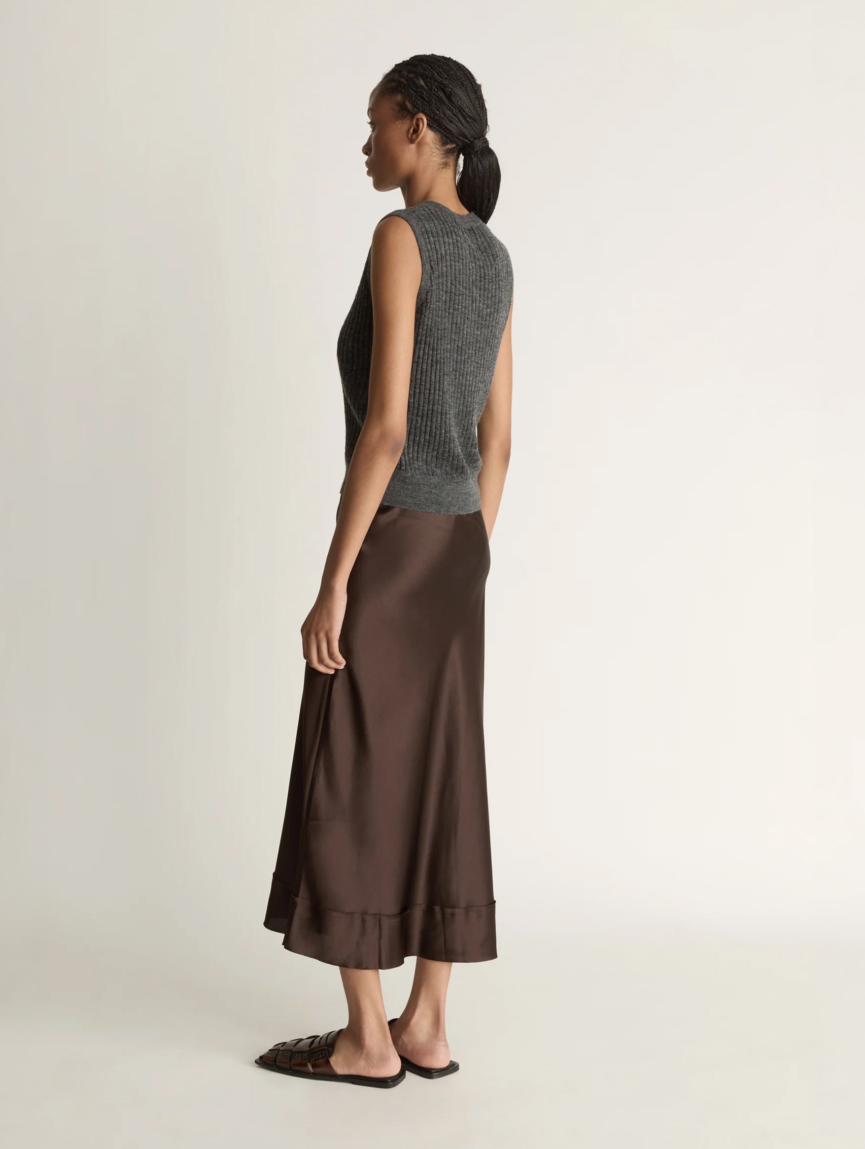Stella Silk Satin Skirt in Chocolate