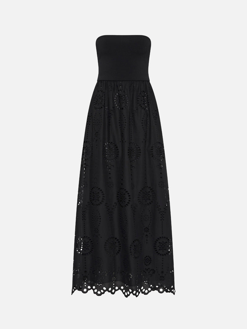 Strapless Knit and Broderie Dress in Black