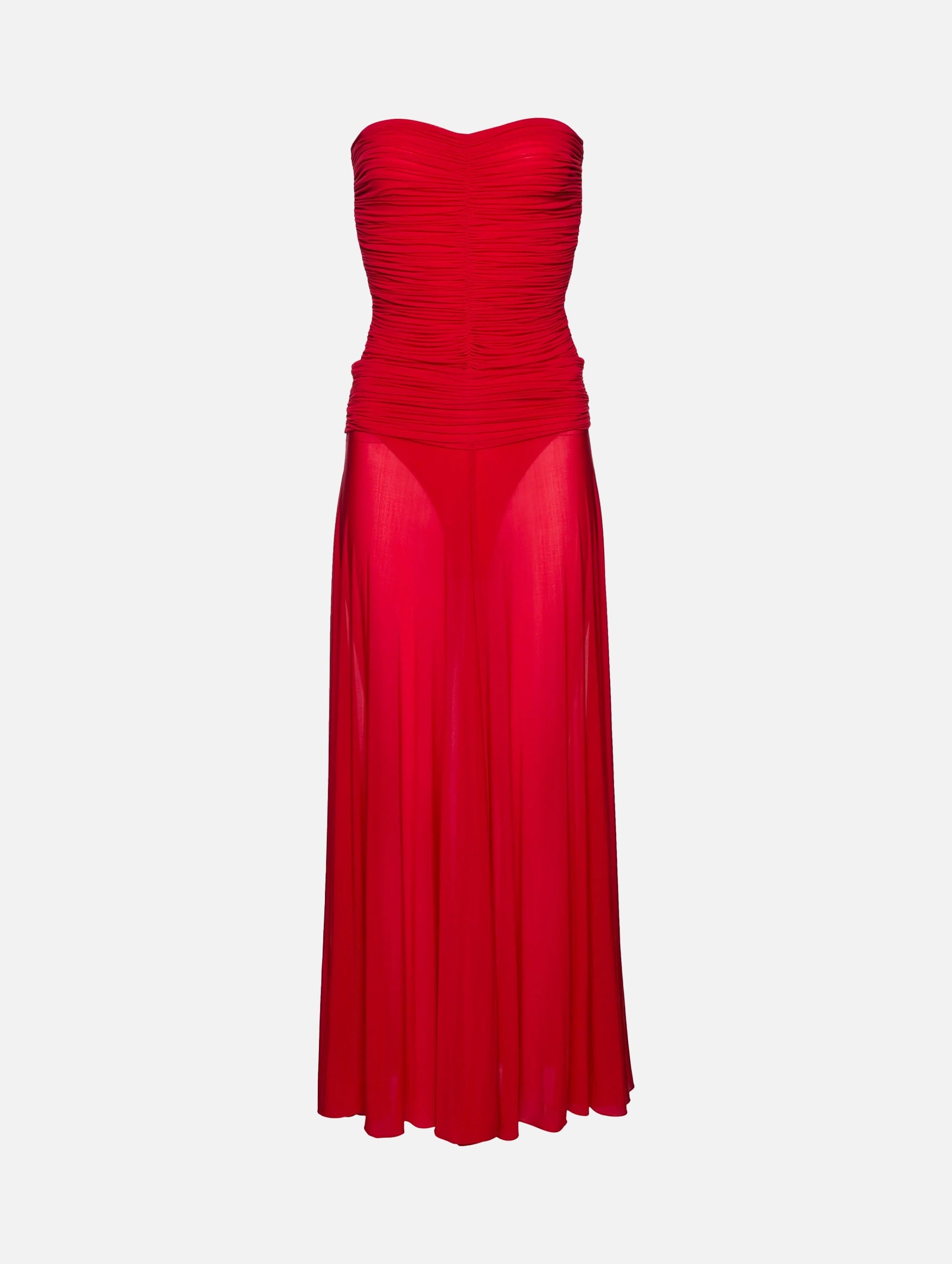 Strapless Cupro Midi Dress in Red