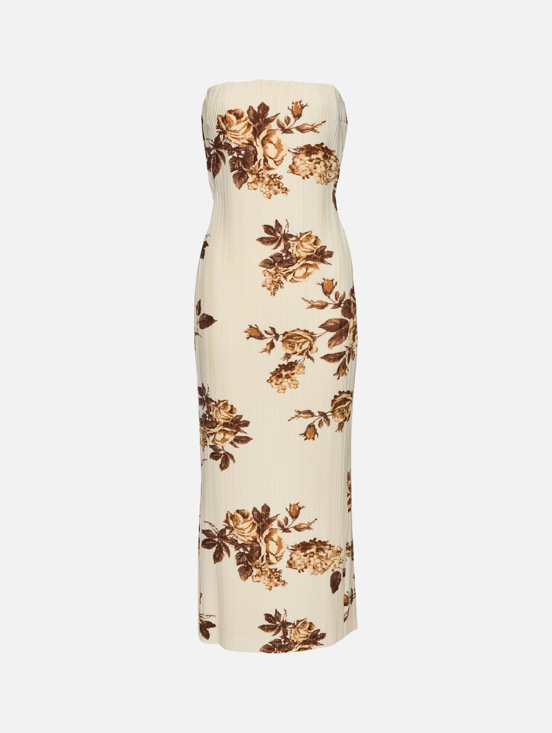 Strapless Floral Print Dress in Cream