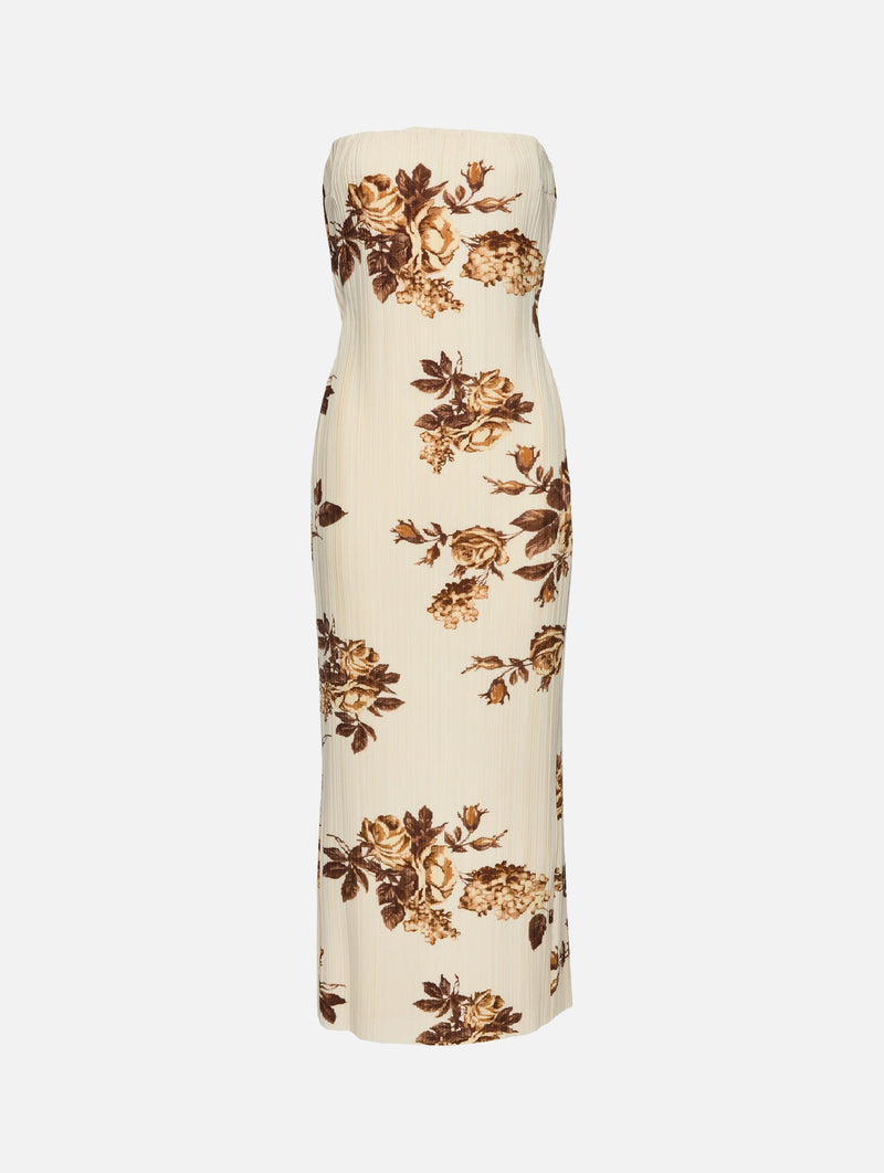 Strapless Floral Print Dress in Cream