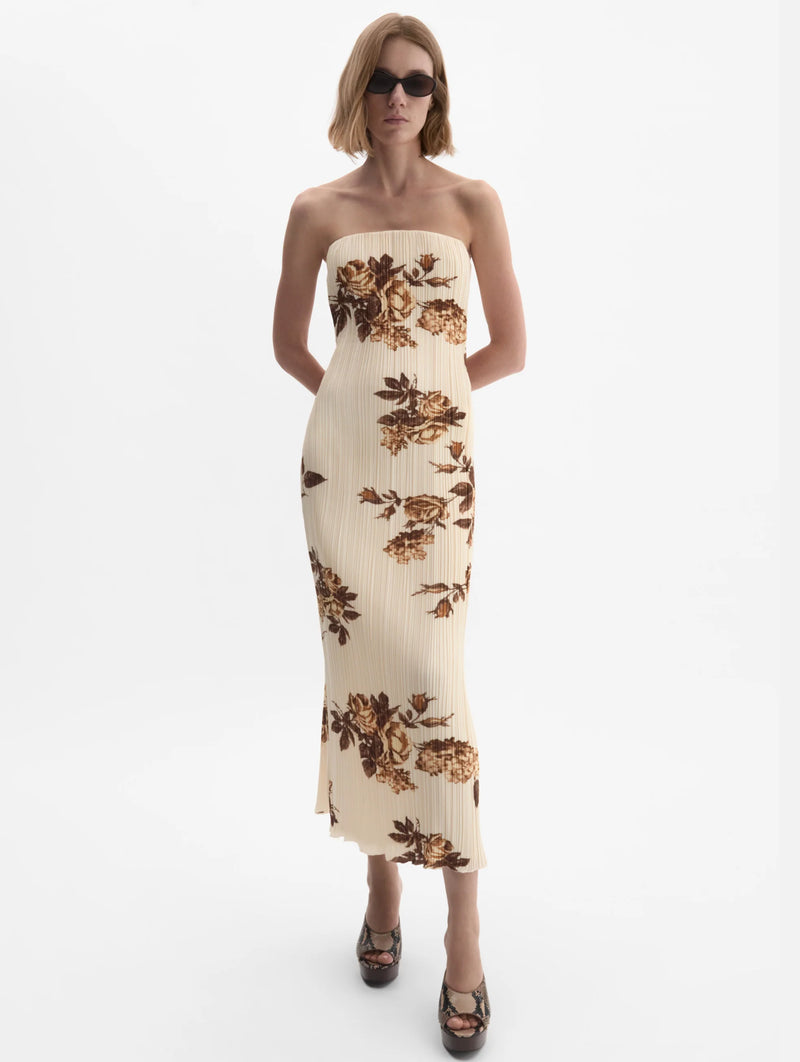 Strapless Floral Print Dress in Cream
