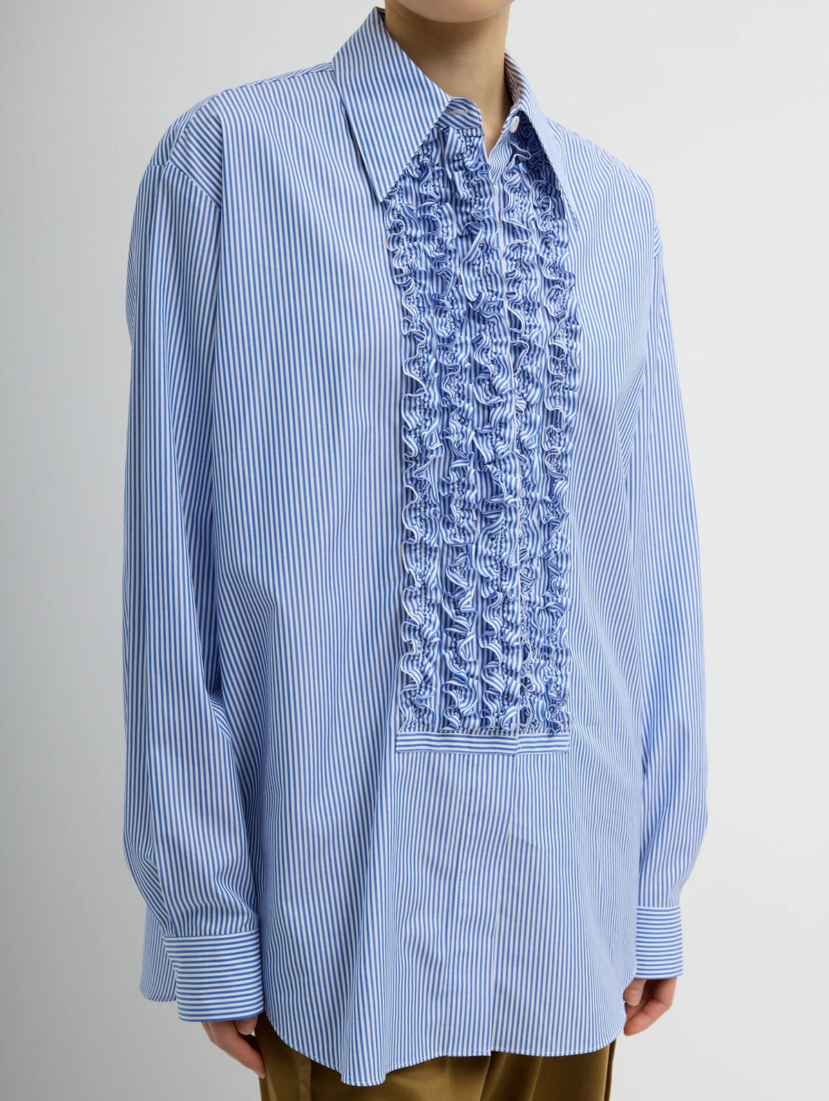 Striped Shirting Easy Tuxedo Shirt in Blue Multi