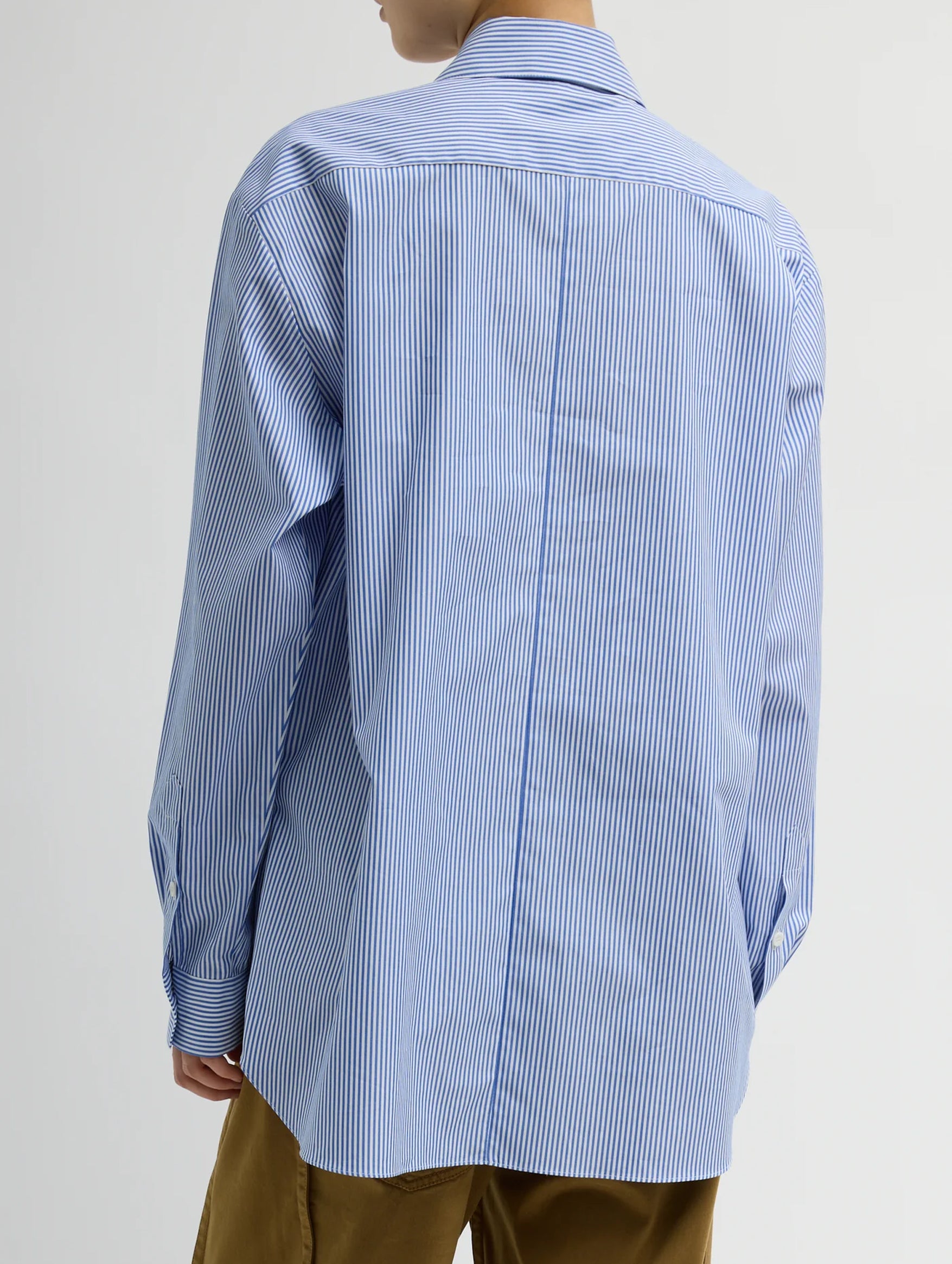Striped Shirting Easy Tuxedo Shirt in Blue Multi