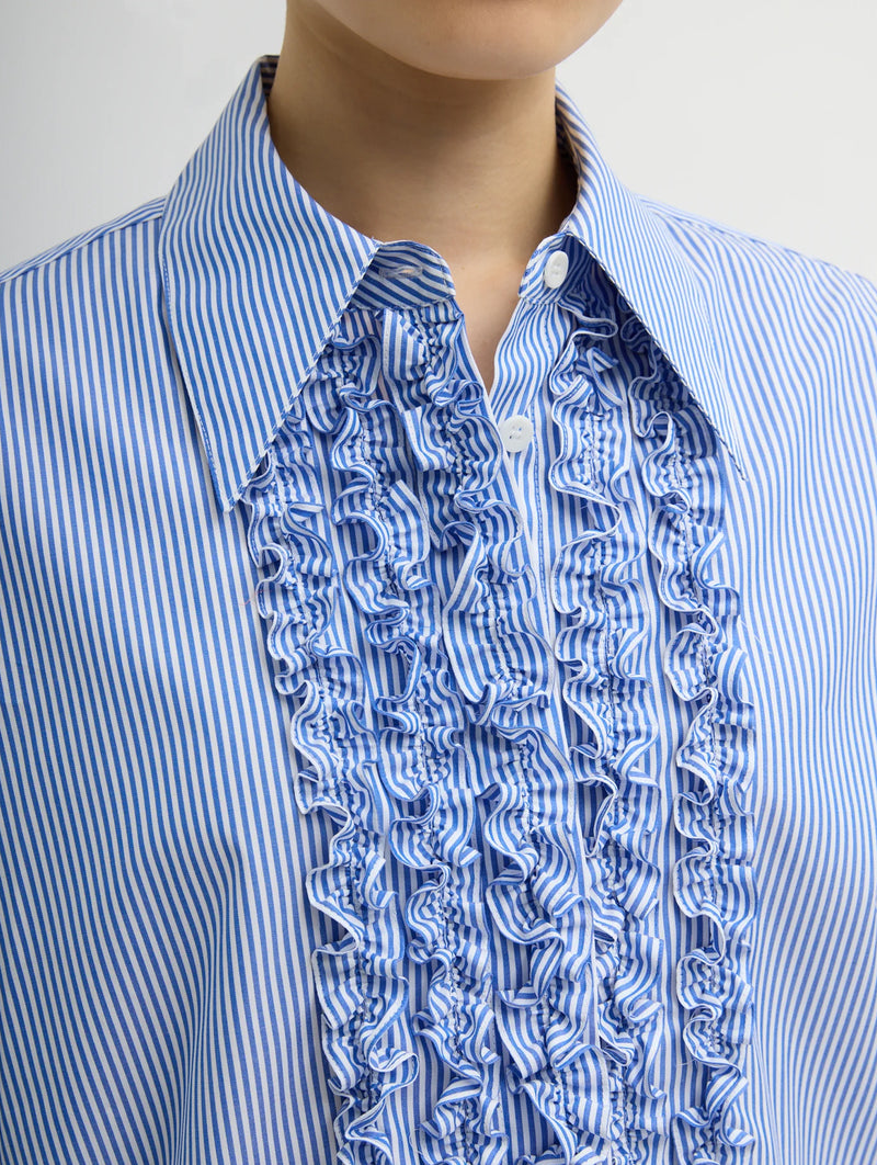 Striped Shirting Easy Tuxedo Shirt in Blue Multi