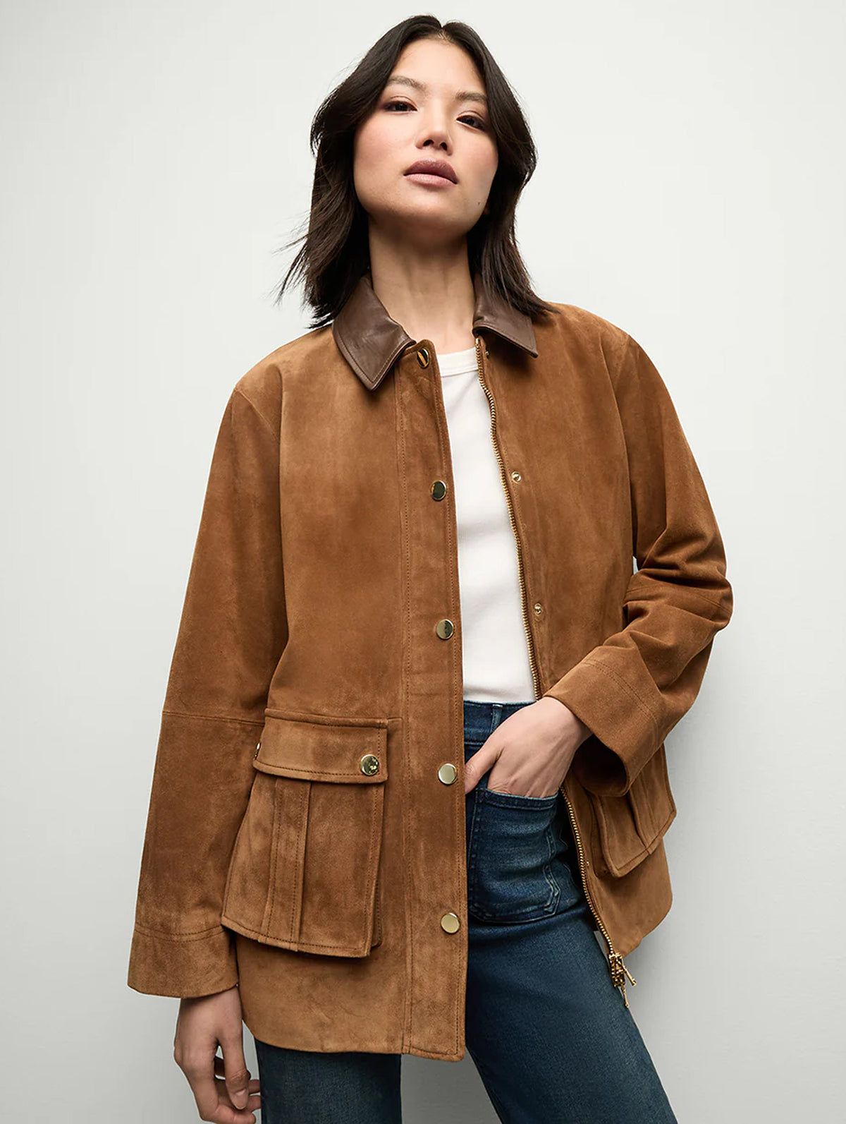 Suz Suede Dickey Coat in Whiskey