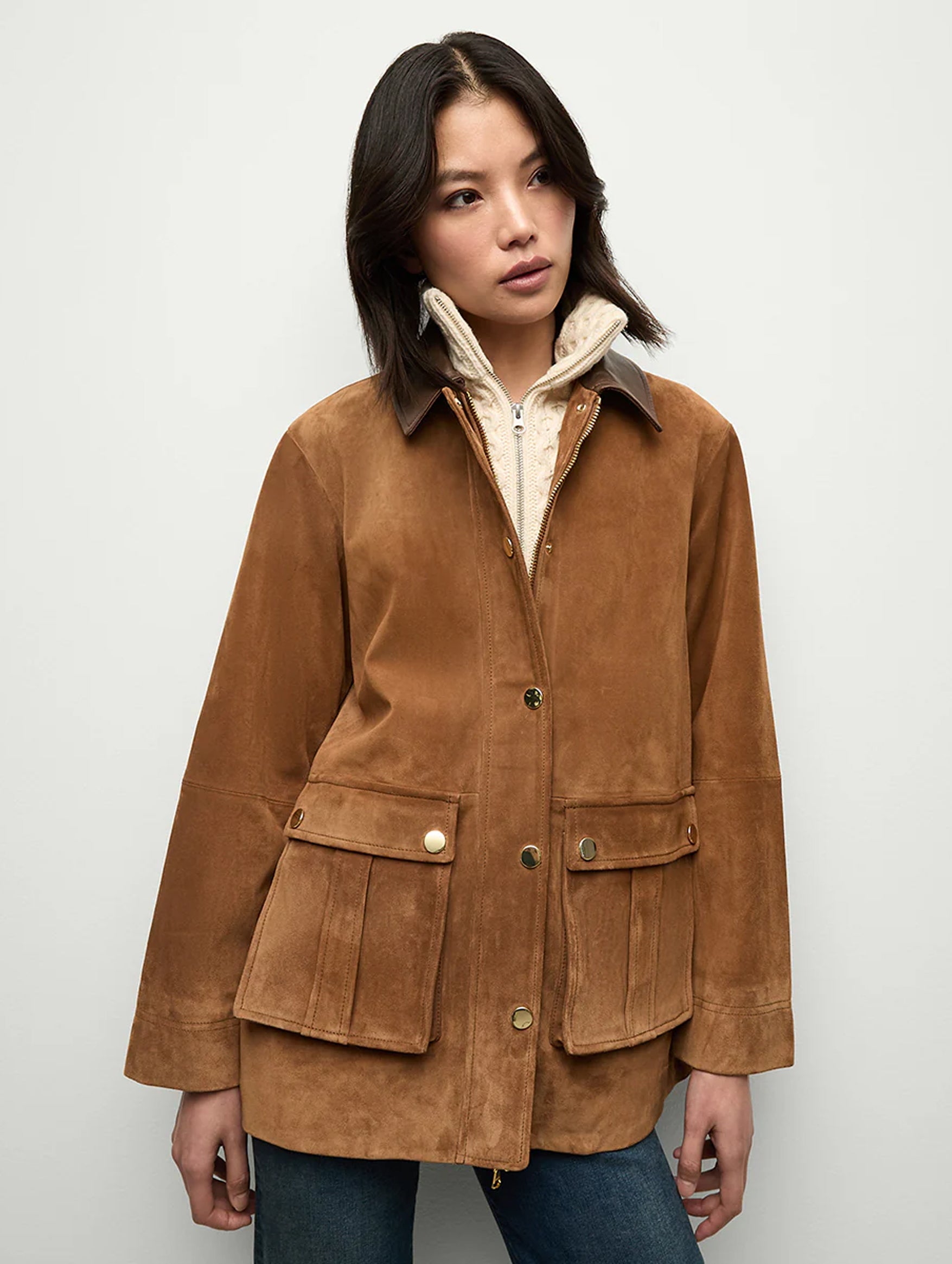 Suz Suede Dickey Coat in Whiskey