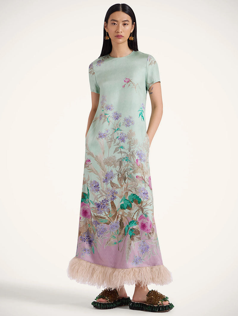 Swing Dress with Feathers In Mint Heath Placée