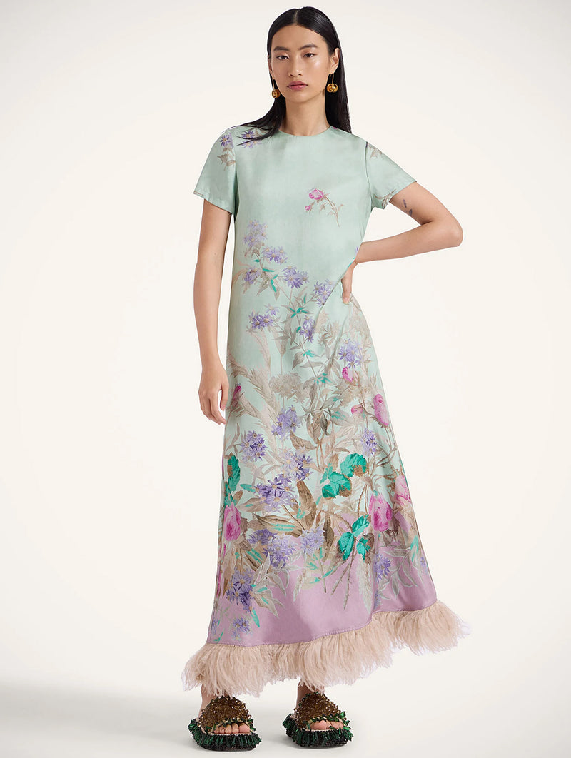 Swing Dress with Feathers In Mint Heath Placée