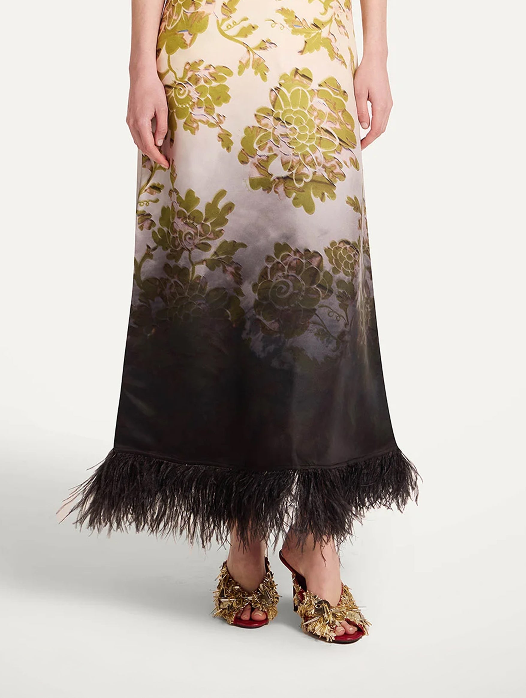 Swing Dress with Feathers in Oasis Ombré Placée Green & Black