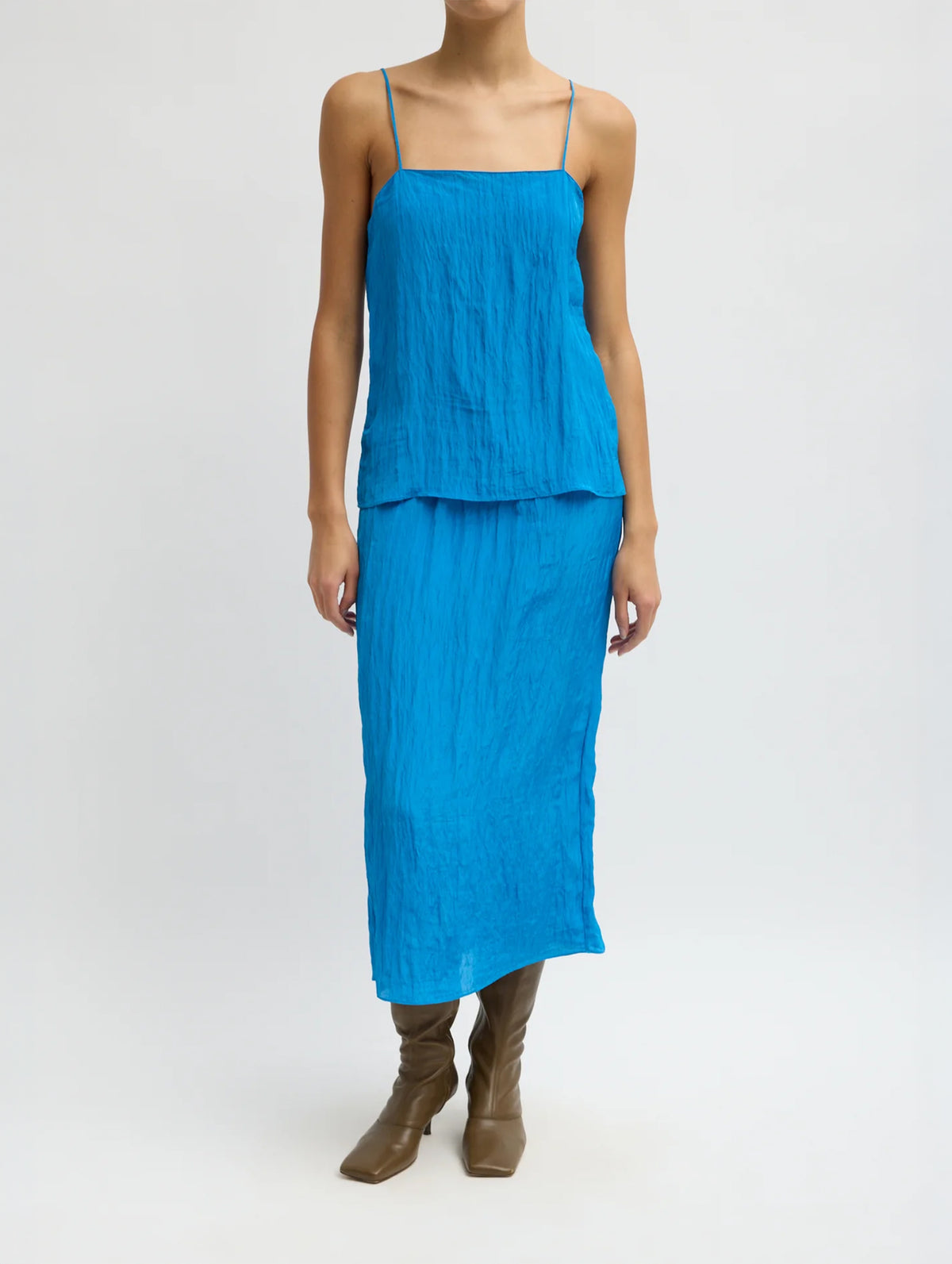 The Crinkle Slip Cami in Bright Blue
