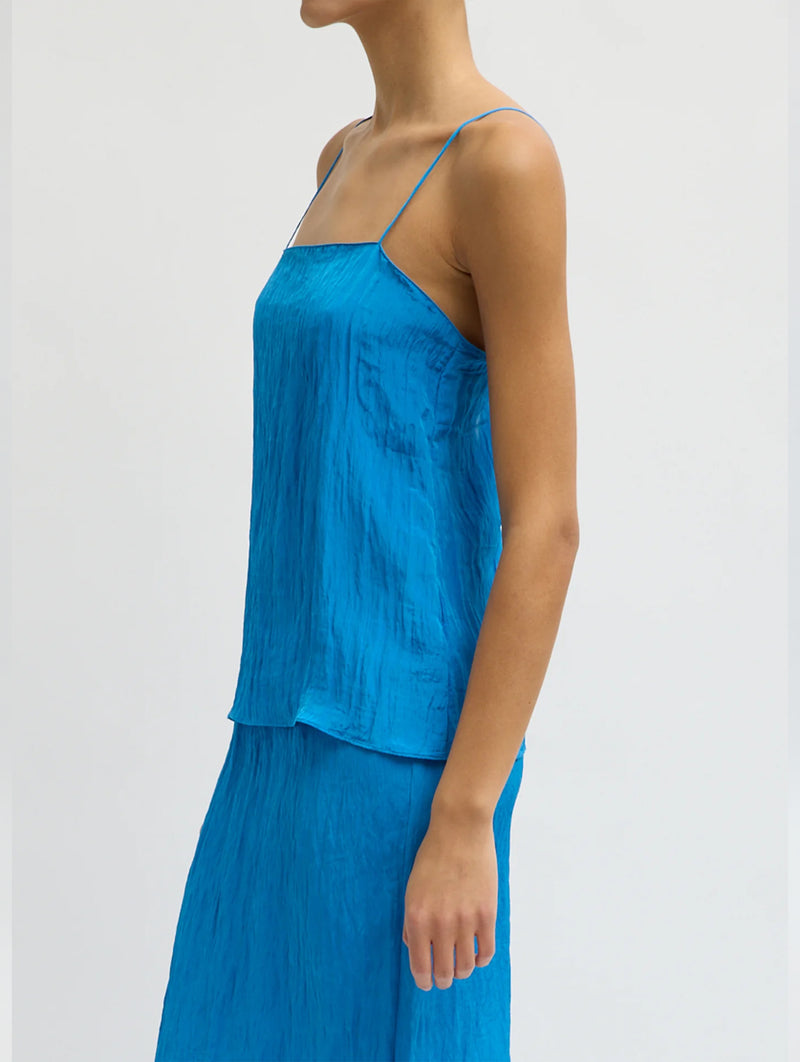 The Crinkle Slip Cami in Bright Blue