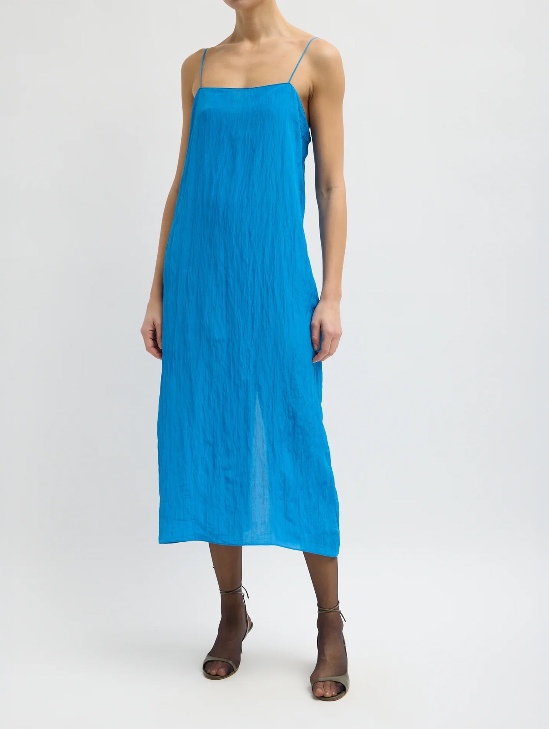 The Crinkle Slip Dress in Bright Blue