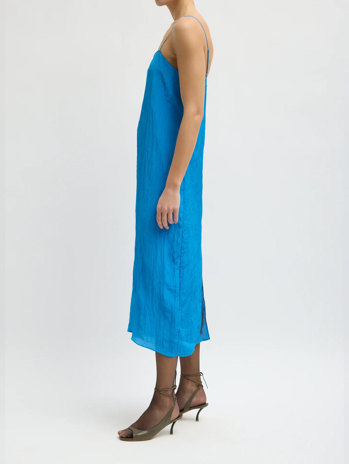 The Crinkle Slip Dress in Bright Blue