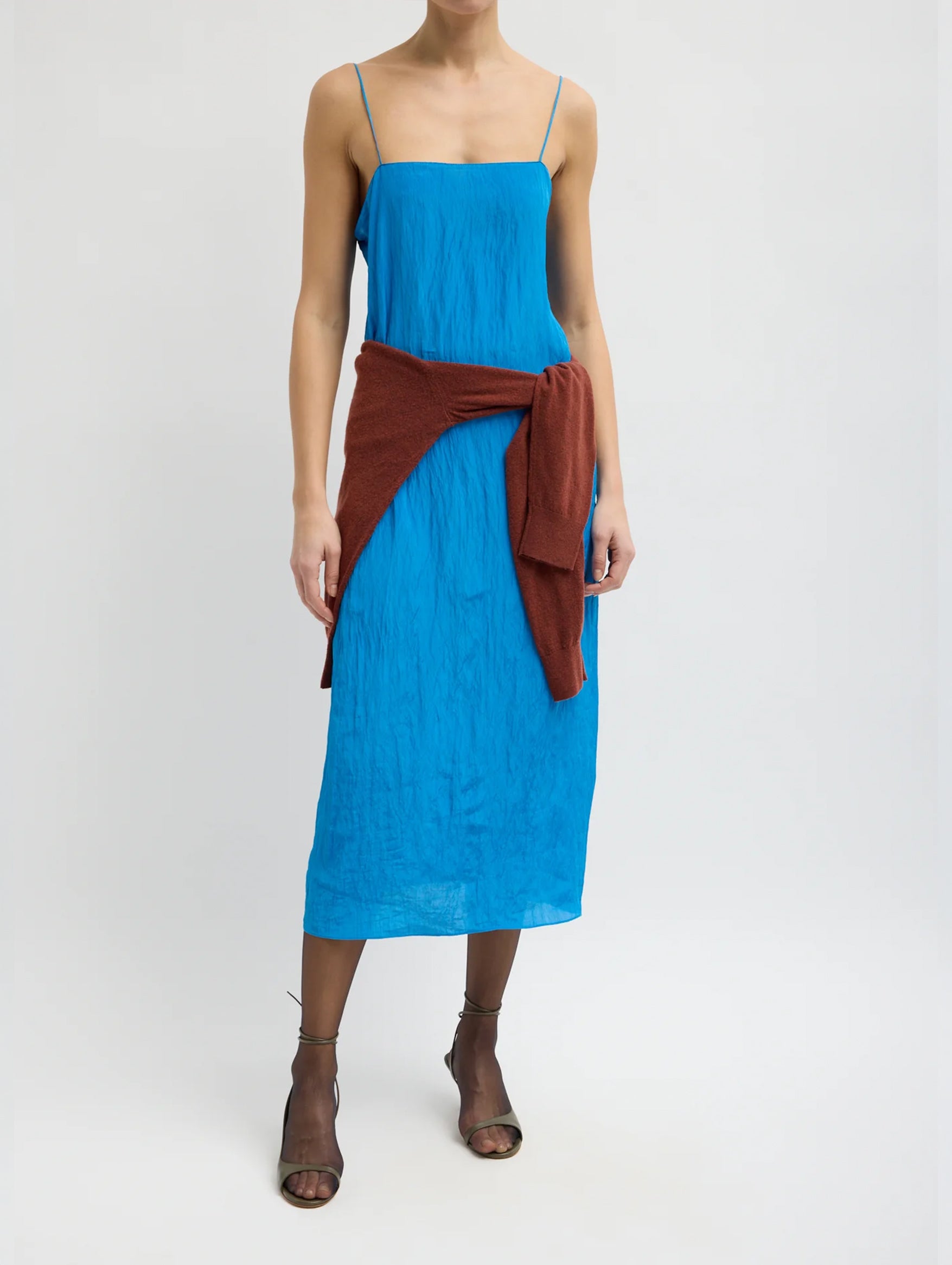The Crinkle Slip Dress in Bright Blue