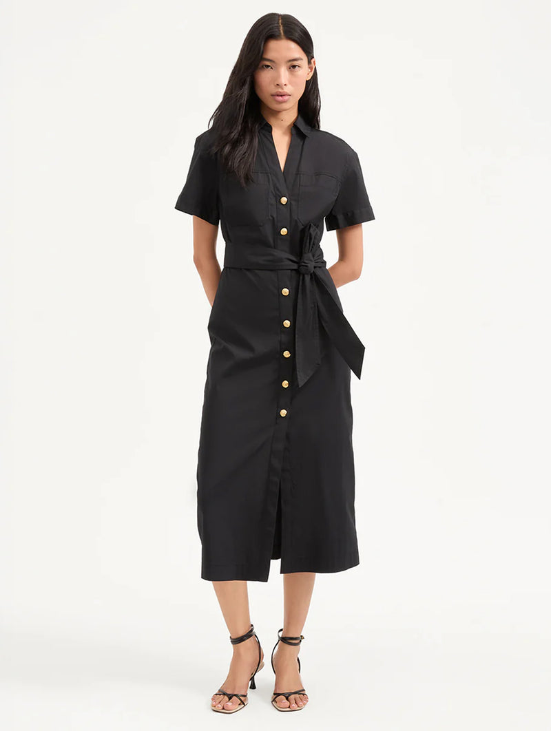 Tabby Midi Cotton Dress in Black