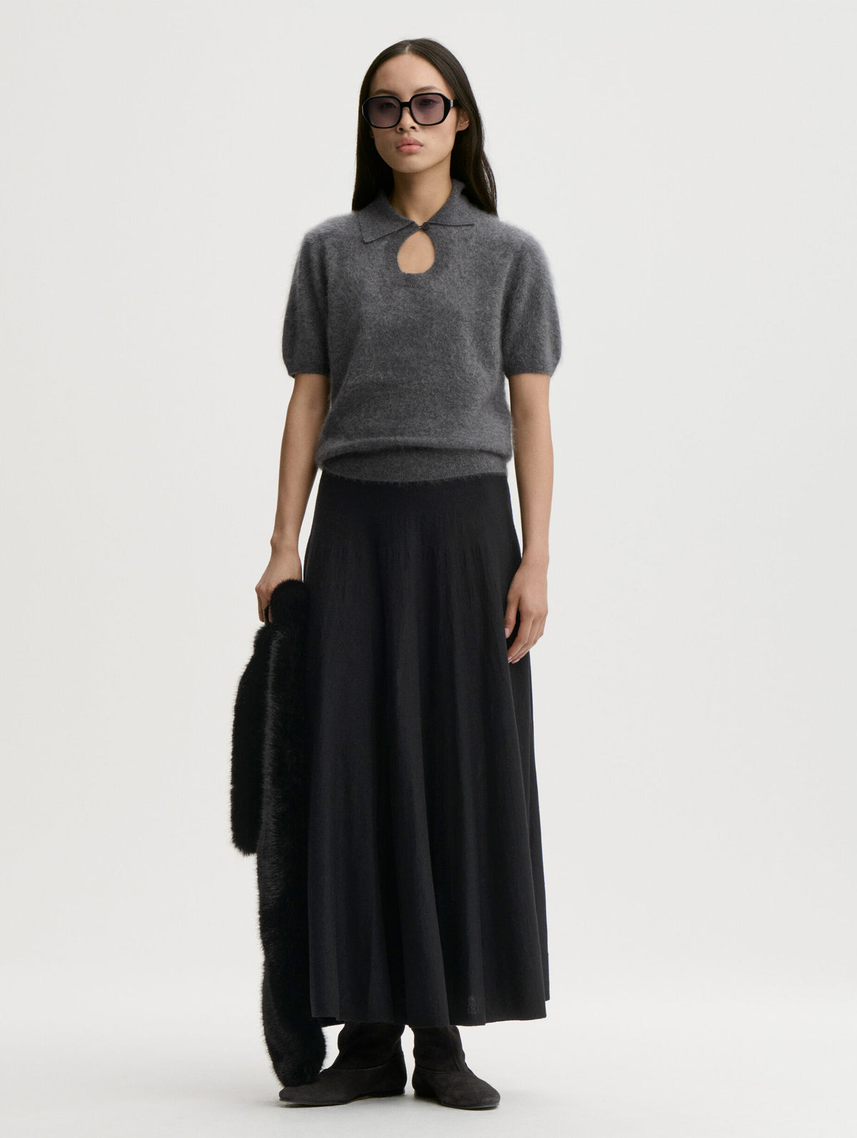 Talallia Cashmere Polo in Grey Melange