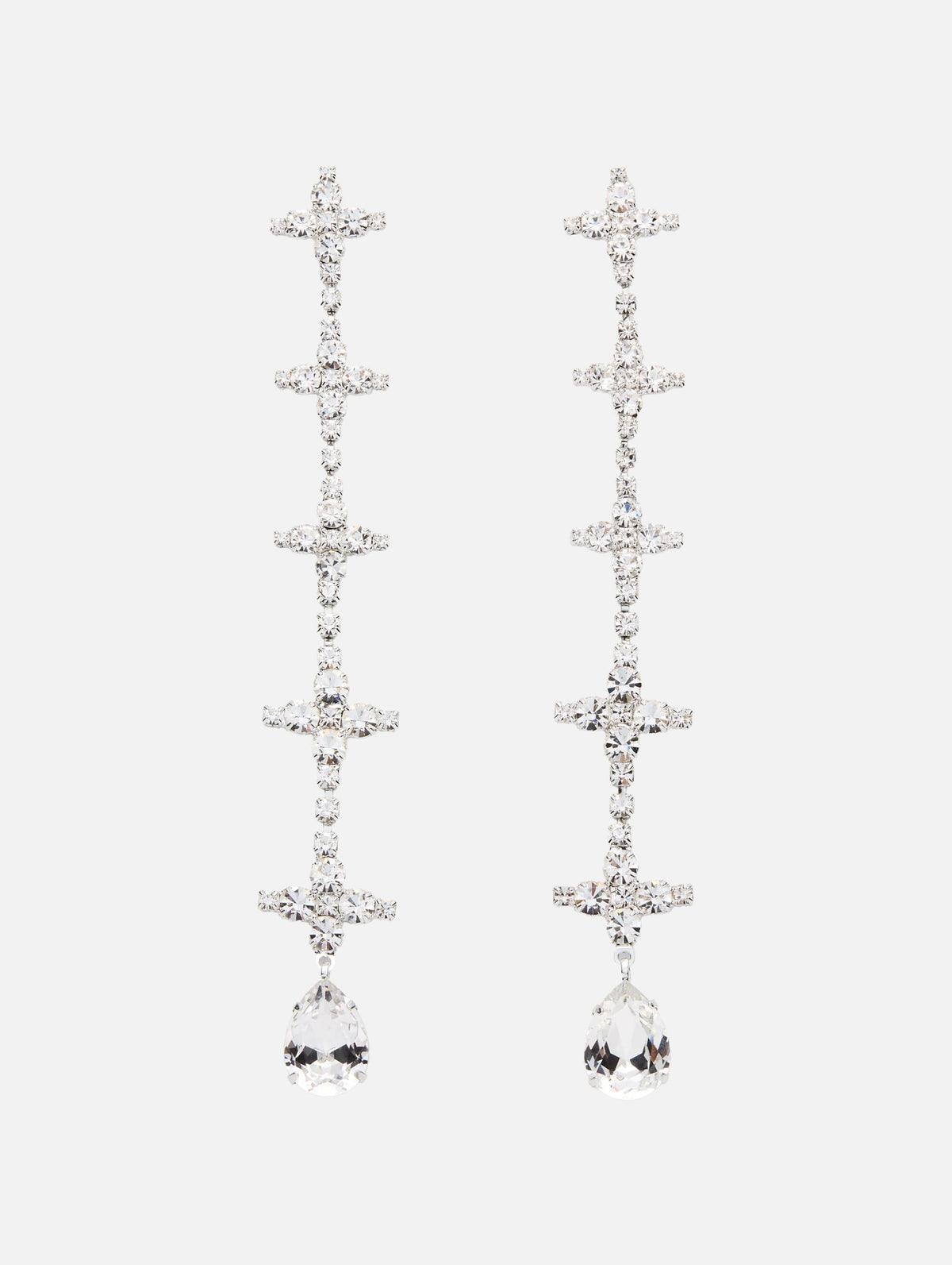 Teardrop Crystal Linear Earrings in Silver