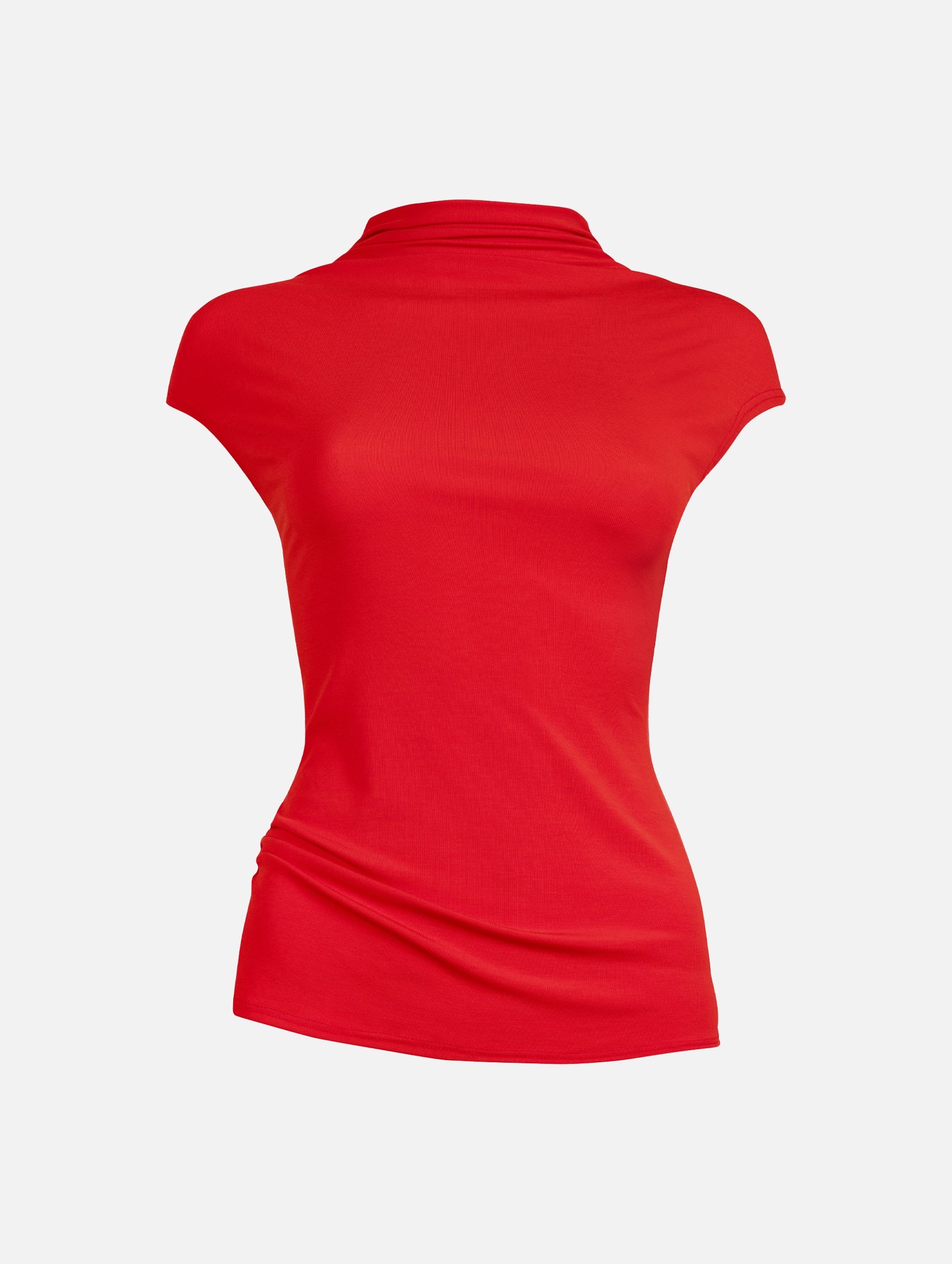 Asymmetric Tee in Red Rose