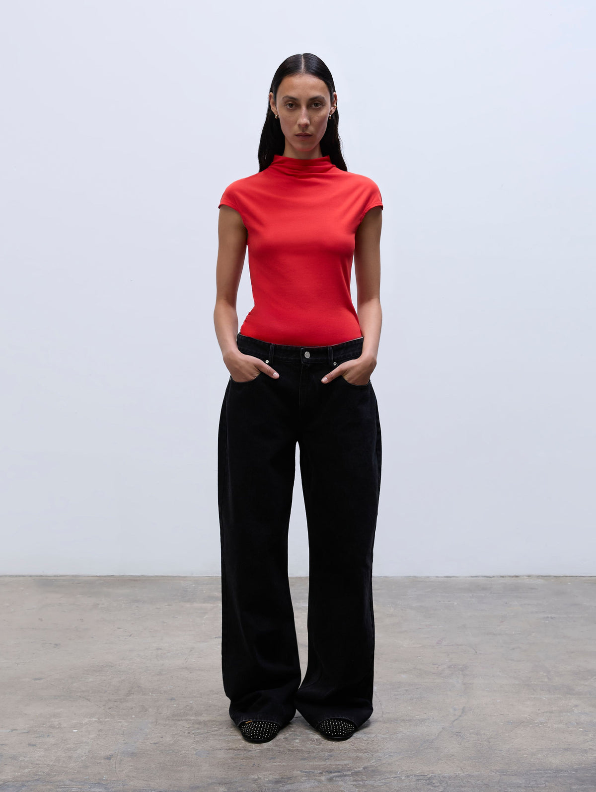 Asymmetric Tee in Red Rose