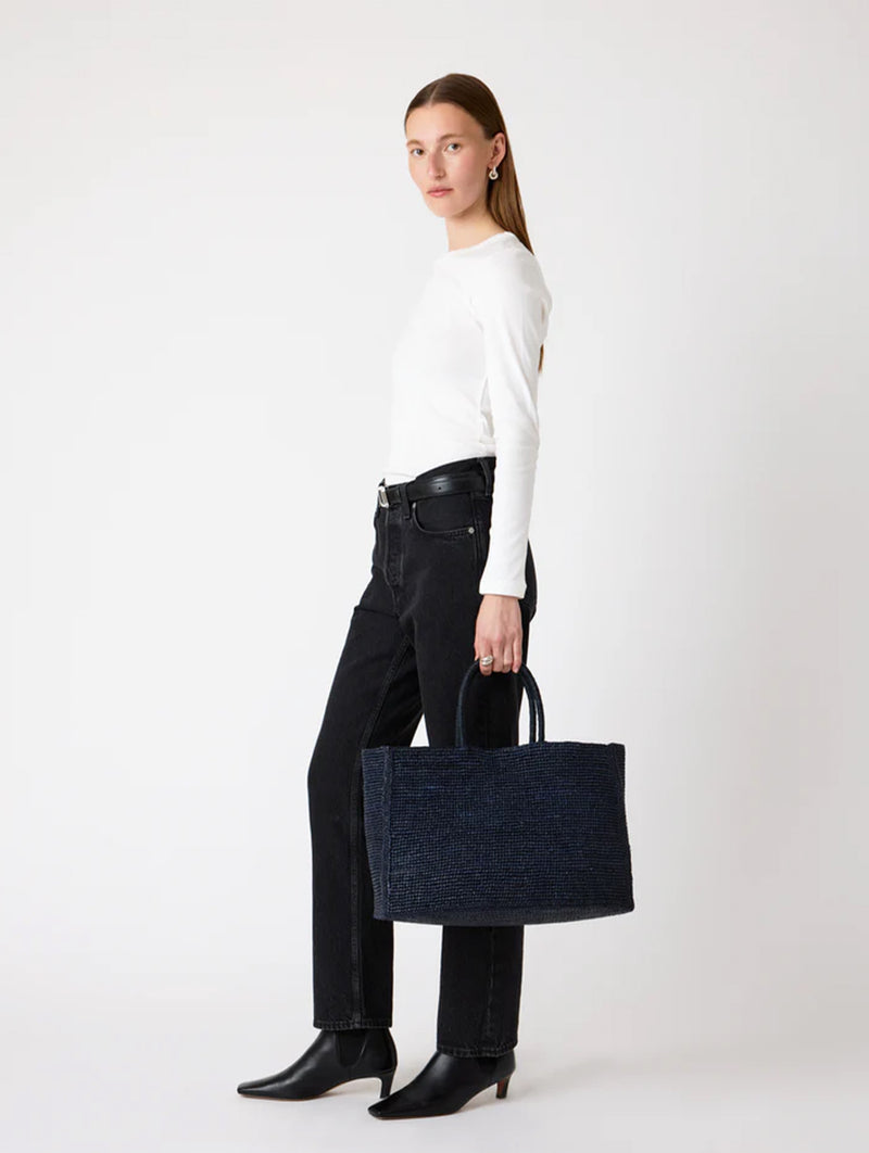 The Charlotte Raffia Bag Large in Navy