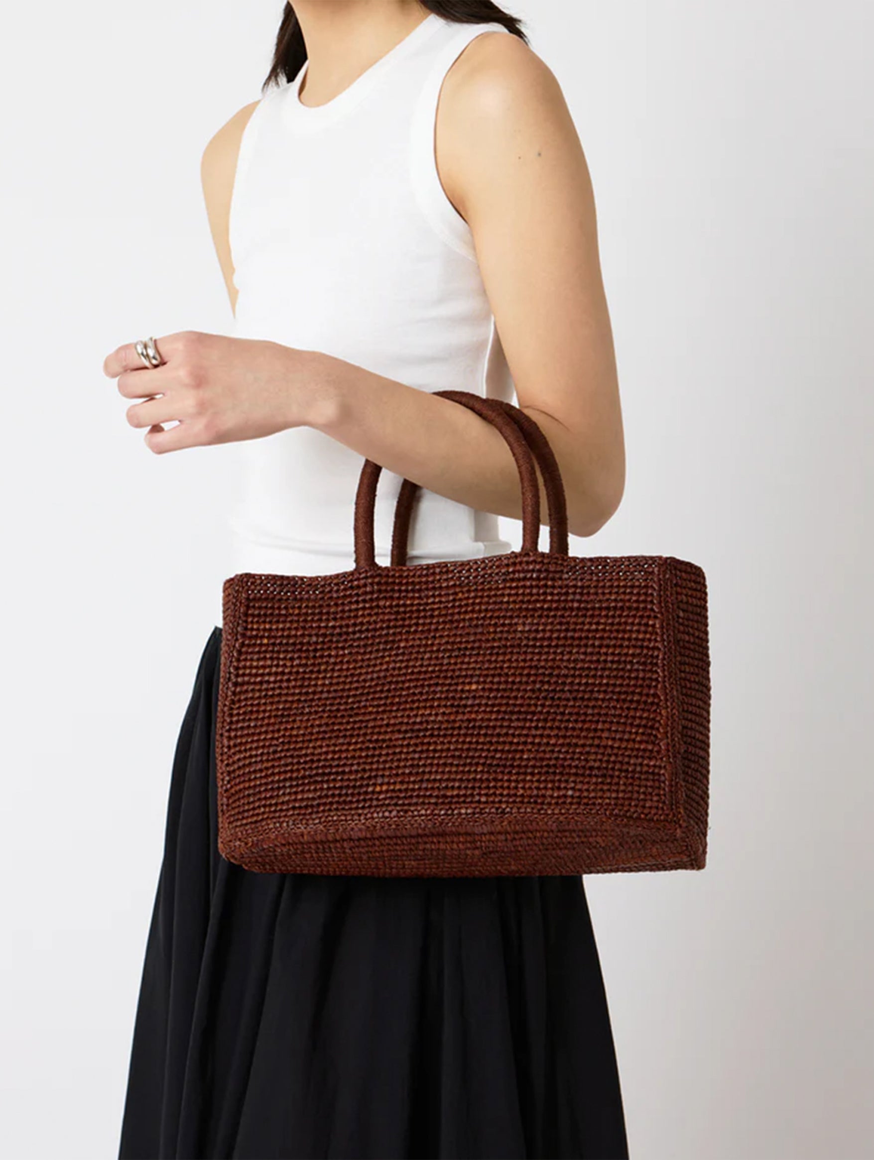 The Charlotte Raffia Bag Small in Chestnut Brown