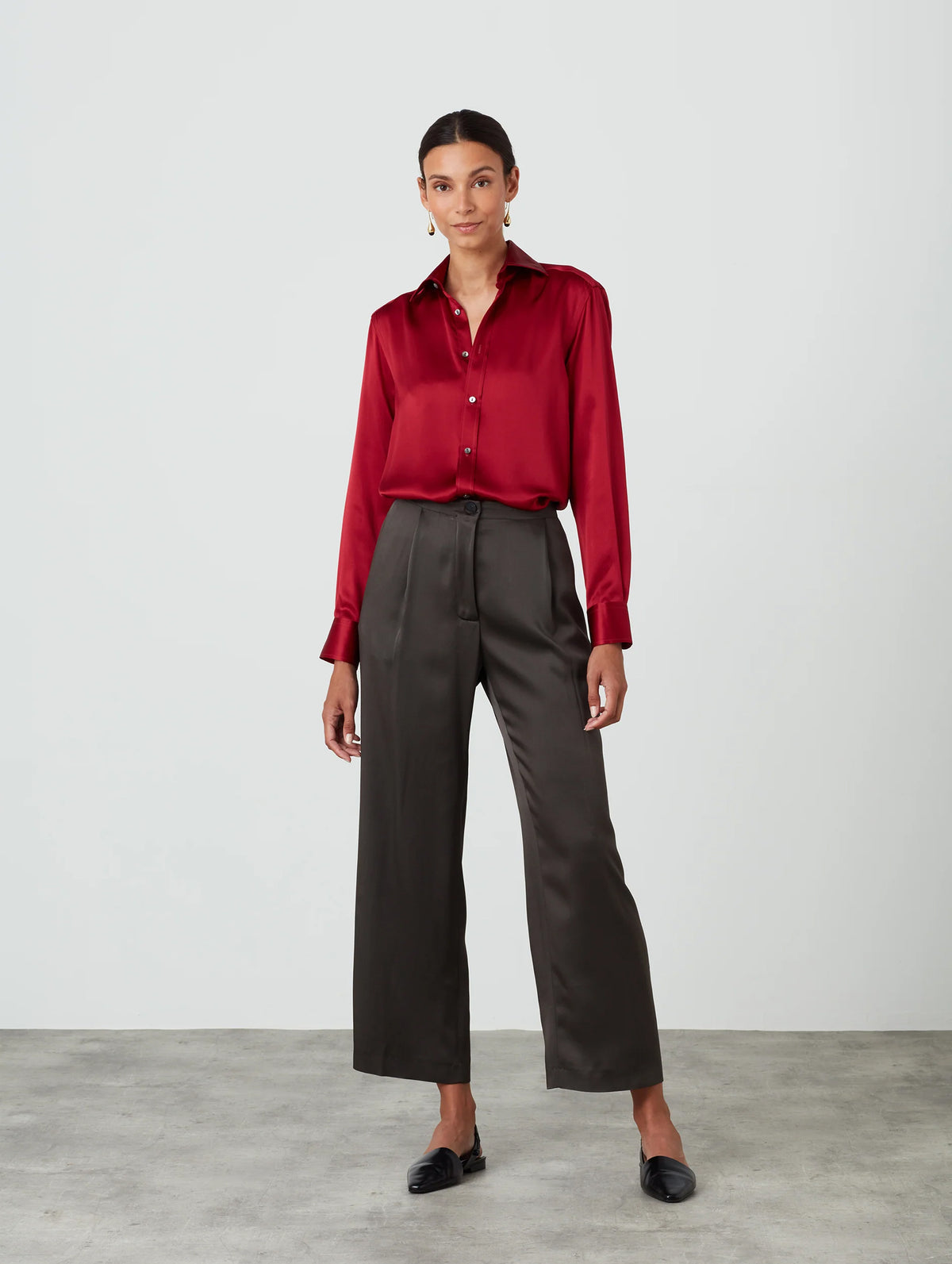 The Boyfriend Silk Shirt in Garnet