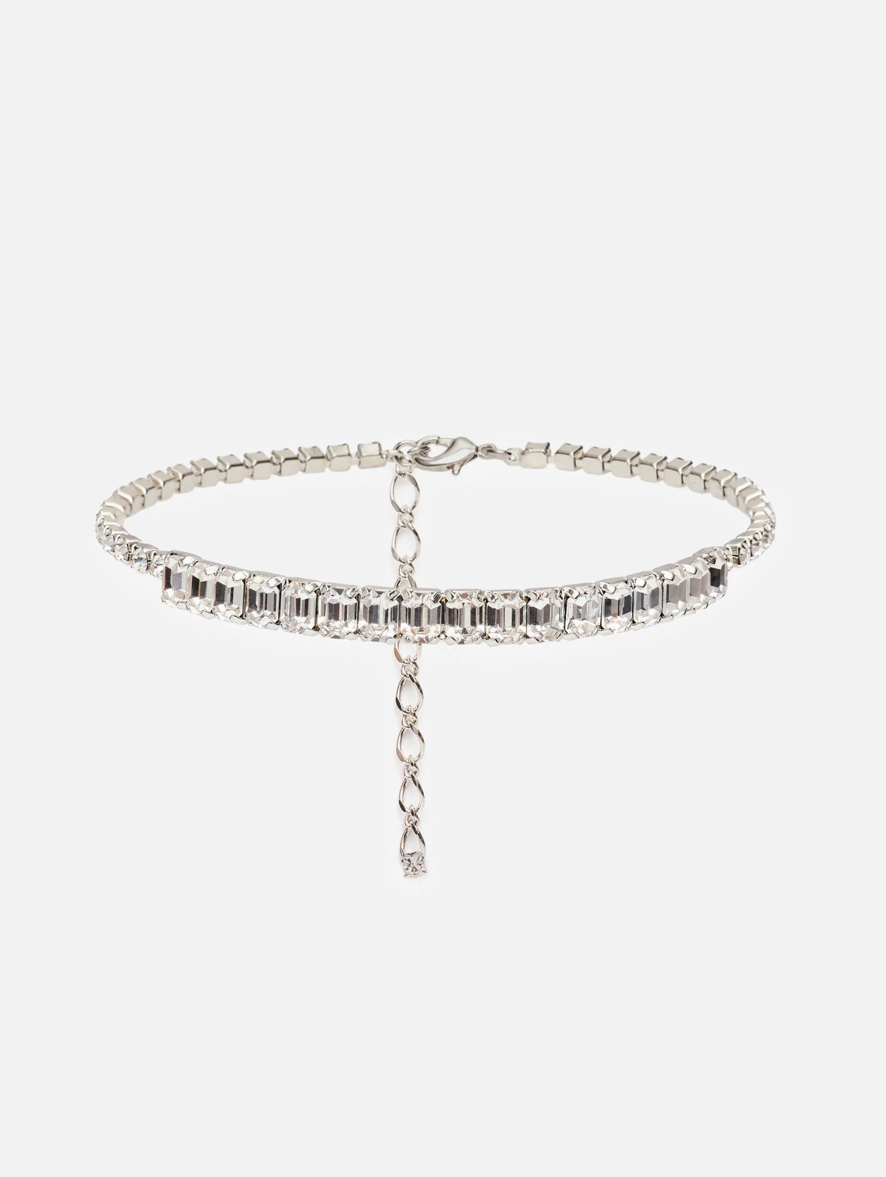 Choker Necklace with Baguette-cut Silver Crystals