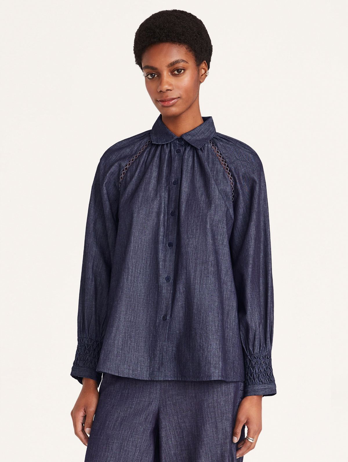 Tiana Smocked Top in Denim