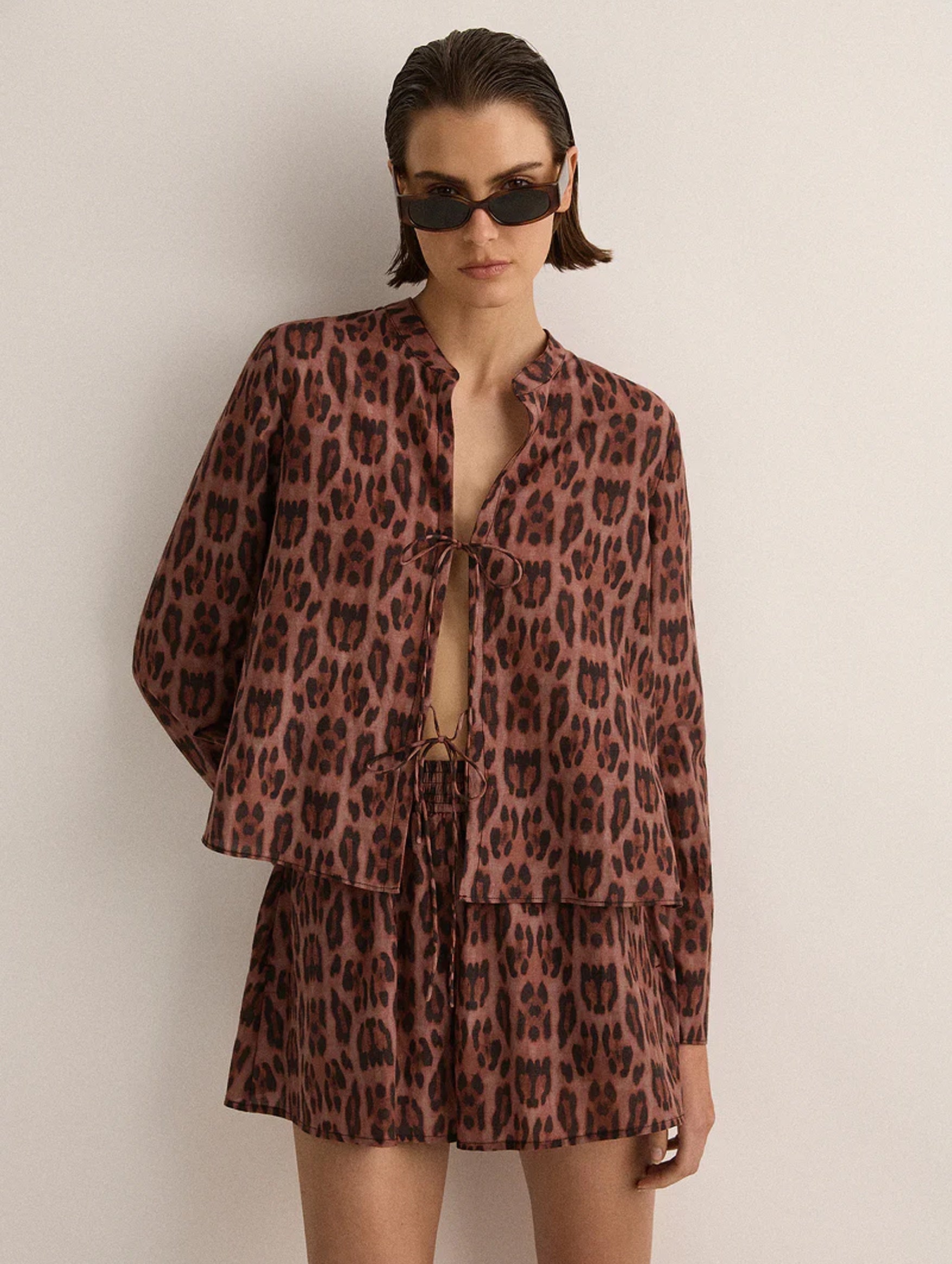 Tie Front Blouse in Sunset Leopard