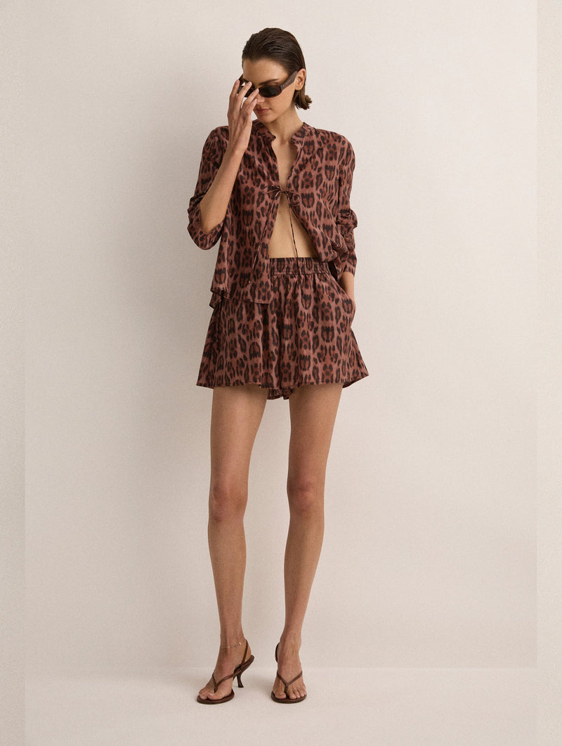 Tie Front Blouse in Sunset Leopard