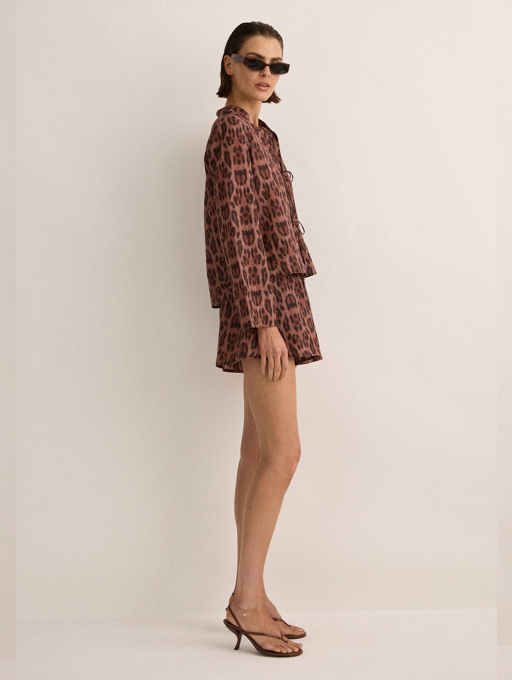 Tie Front Blouse in Sunset Leopard