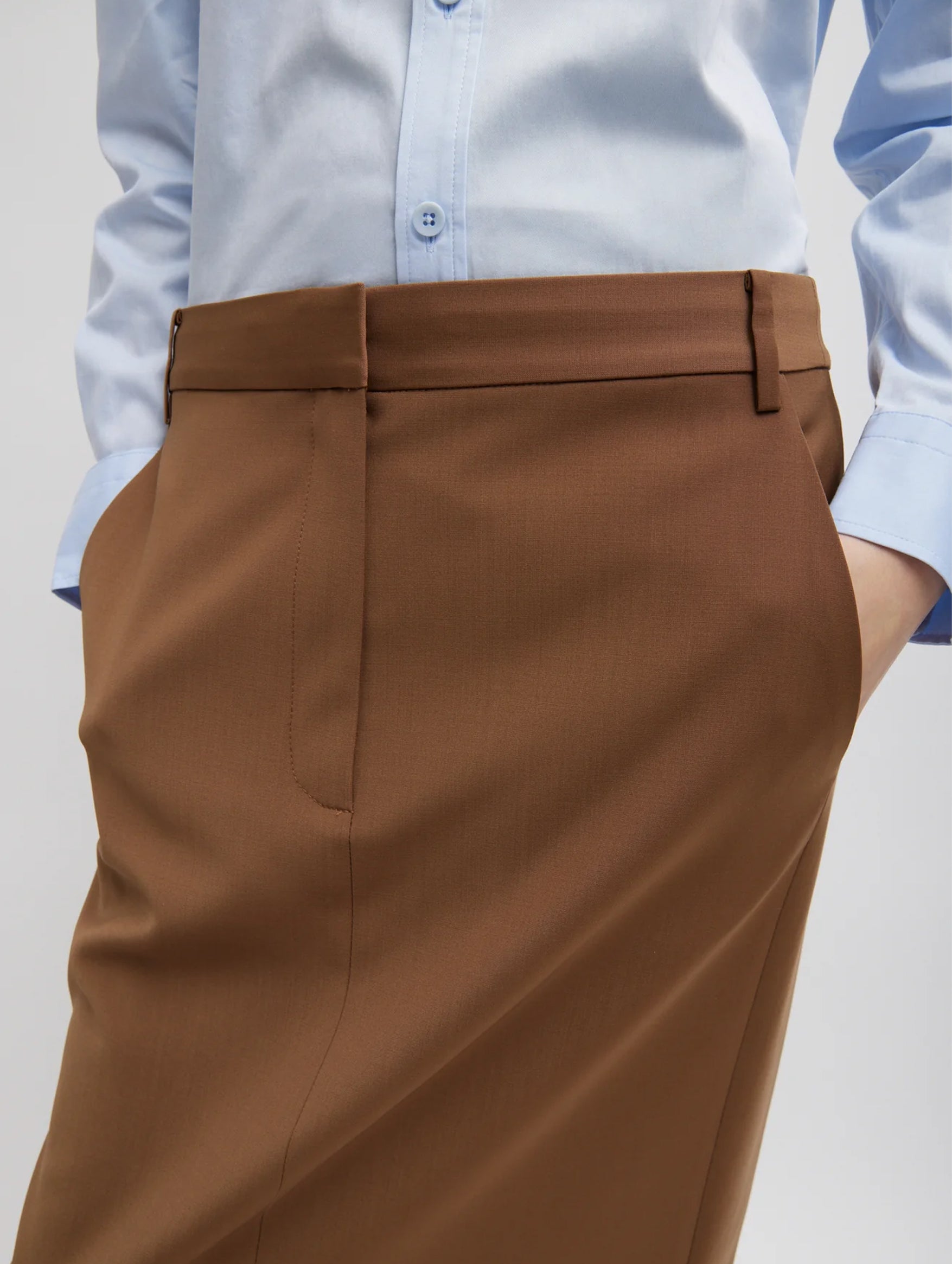 Tropical Wool Maxi Trouser Skirt in Toffee