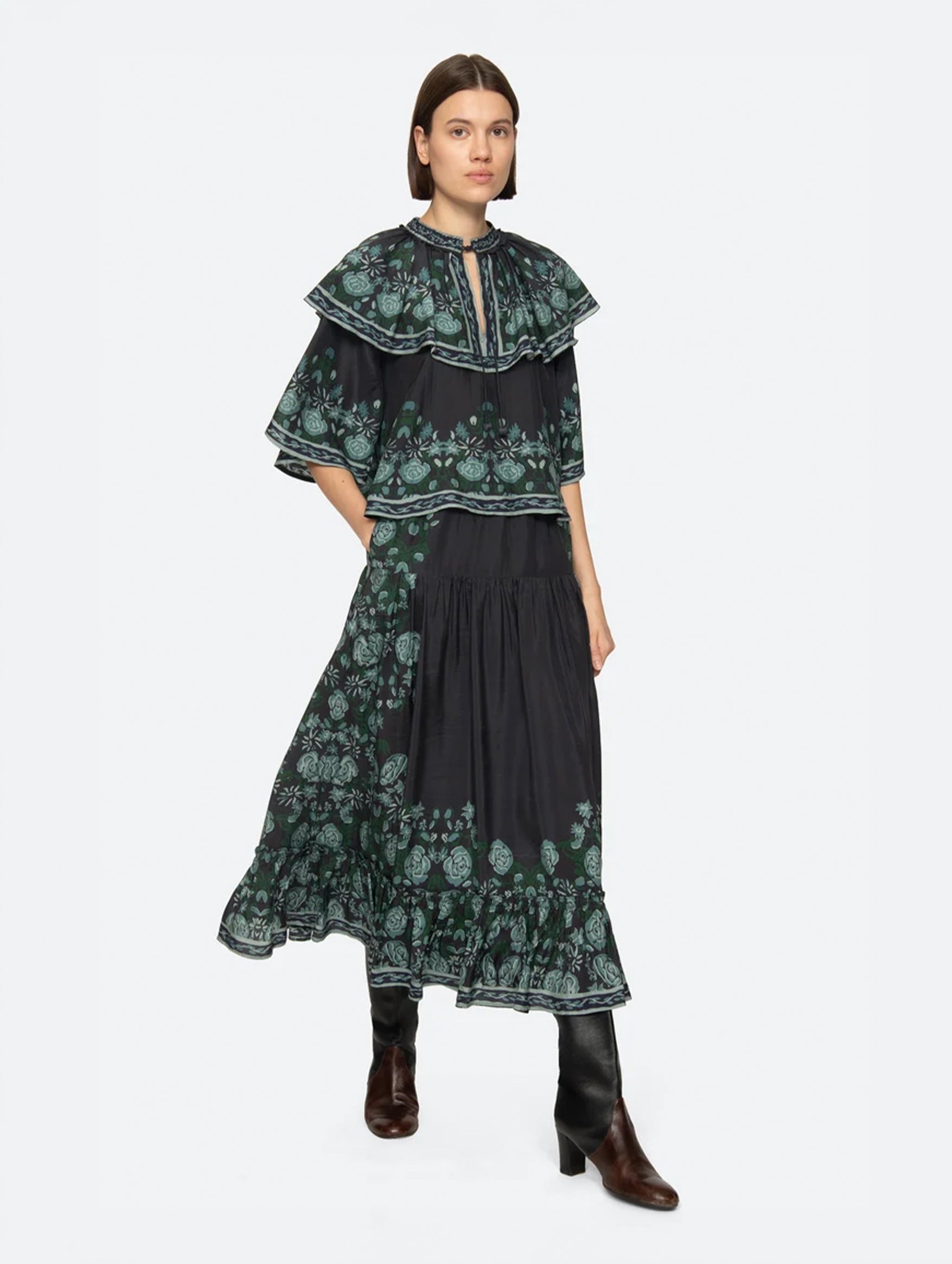Tulla Skirt in Green/Black Multi
