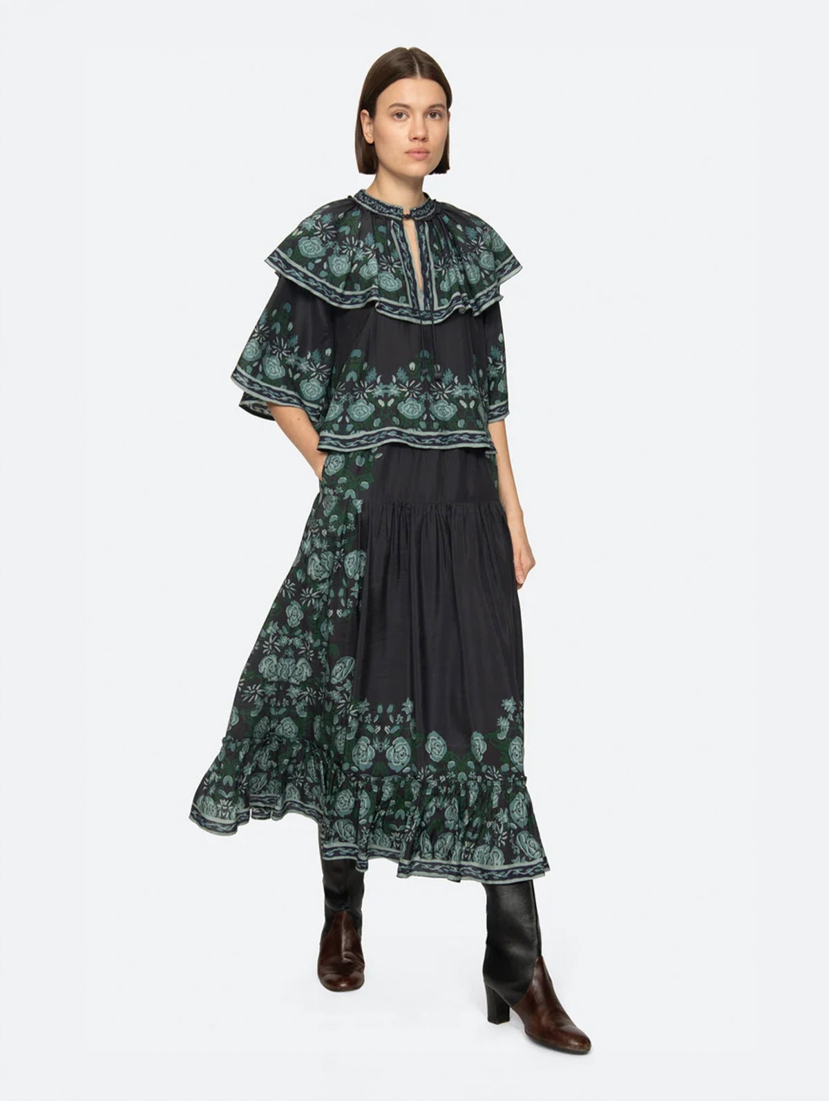 Tulla Skirt in Green/Black Multi