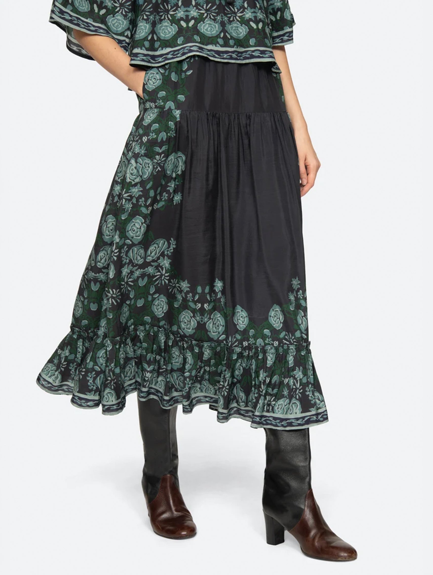 Tulla Skirt in Green/Black Multi