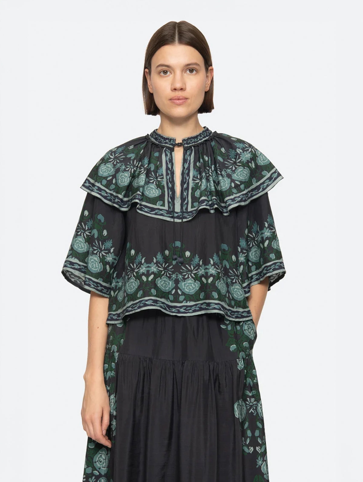 Tulla Top in Green/Black Multi