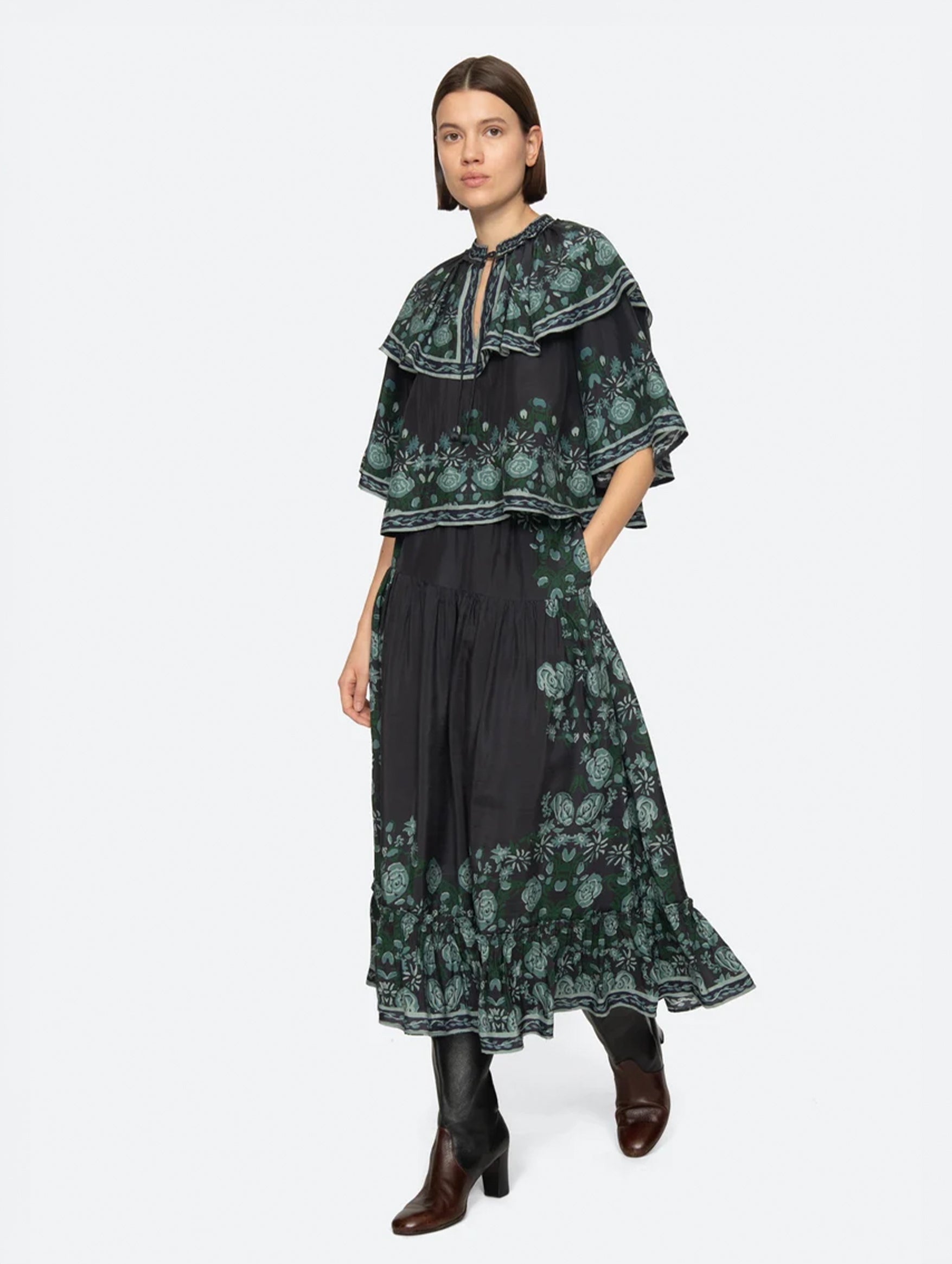 Tulla Top in Green/Black Multi