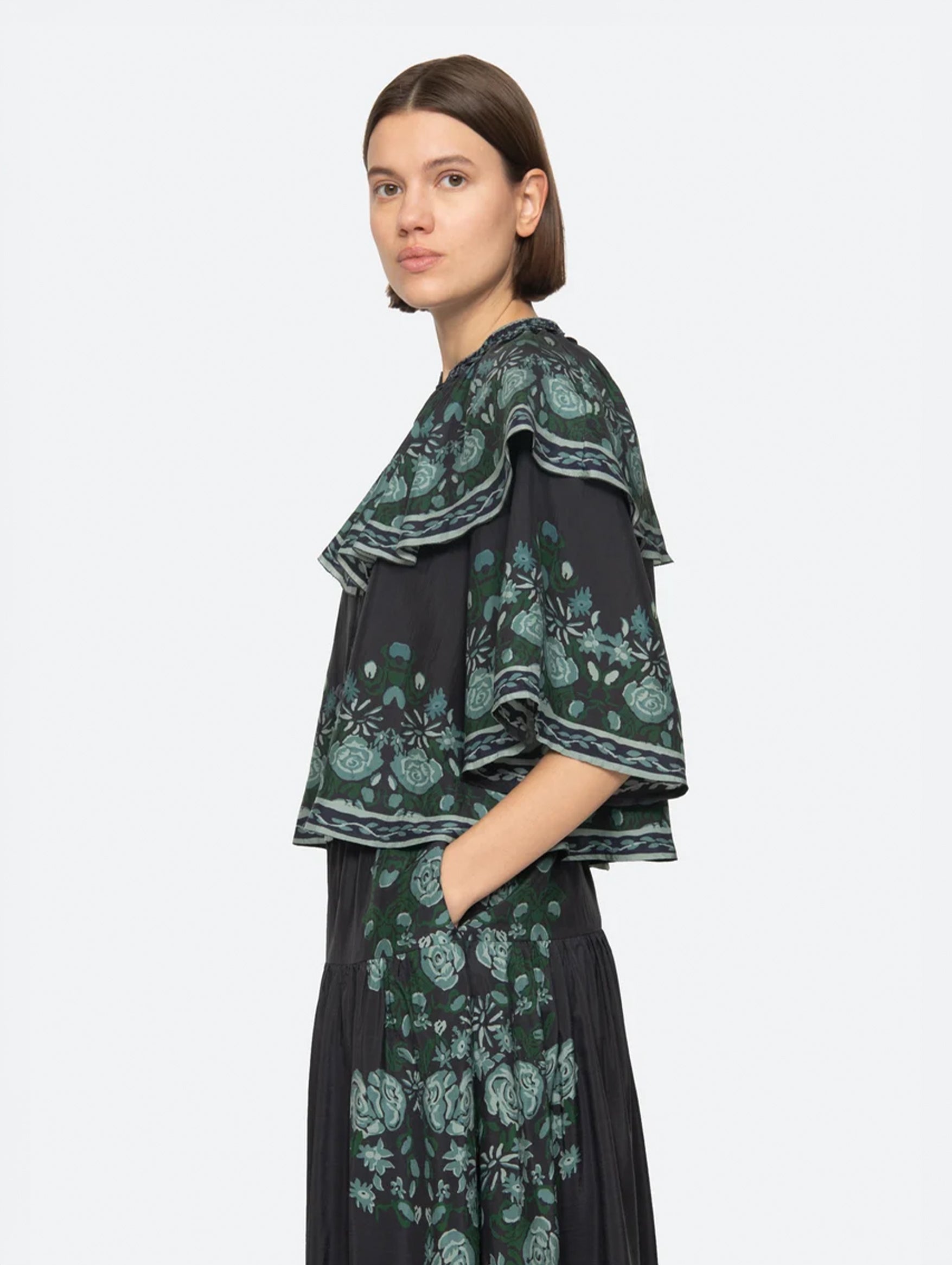 Tulla Top in Green/Black Multi