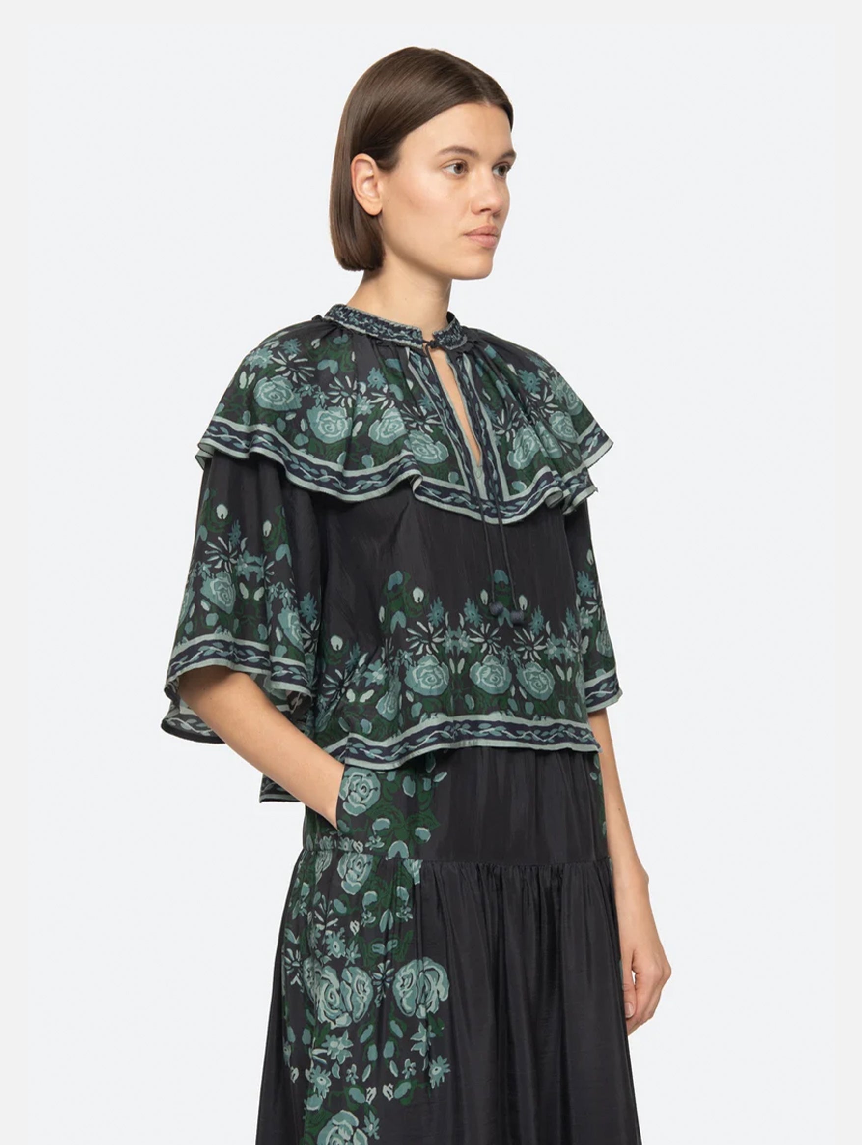 Tulla Top in Green/Black Multi