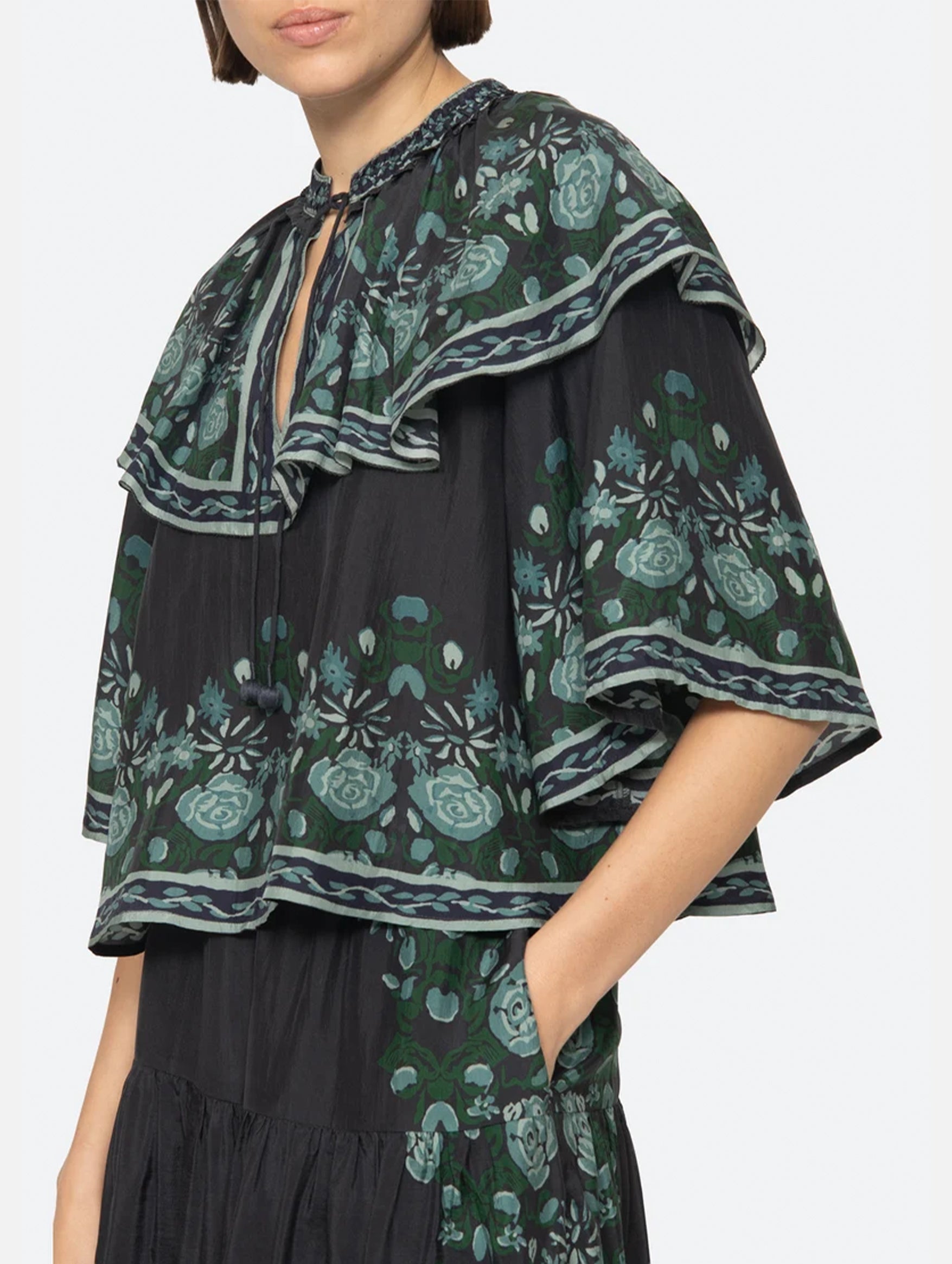 Tulla Top in Green/Black Multi
