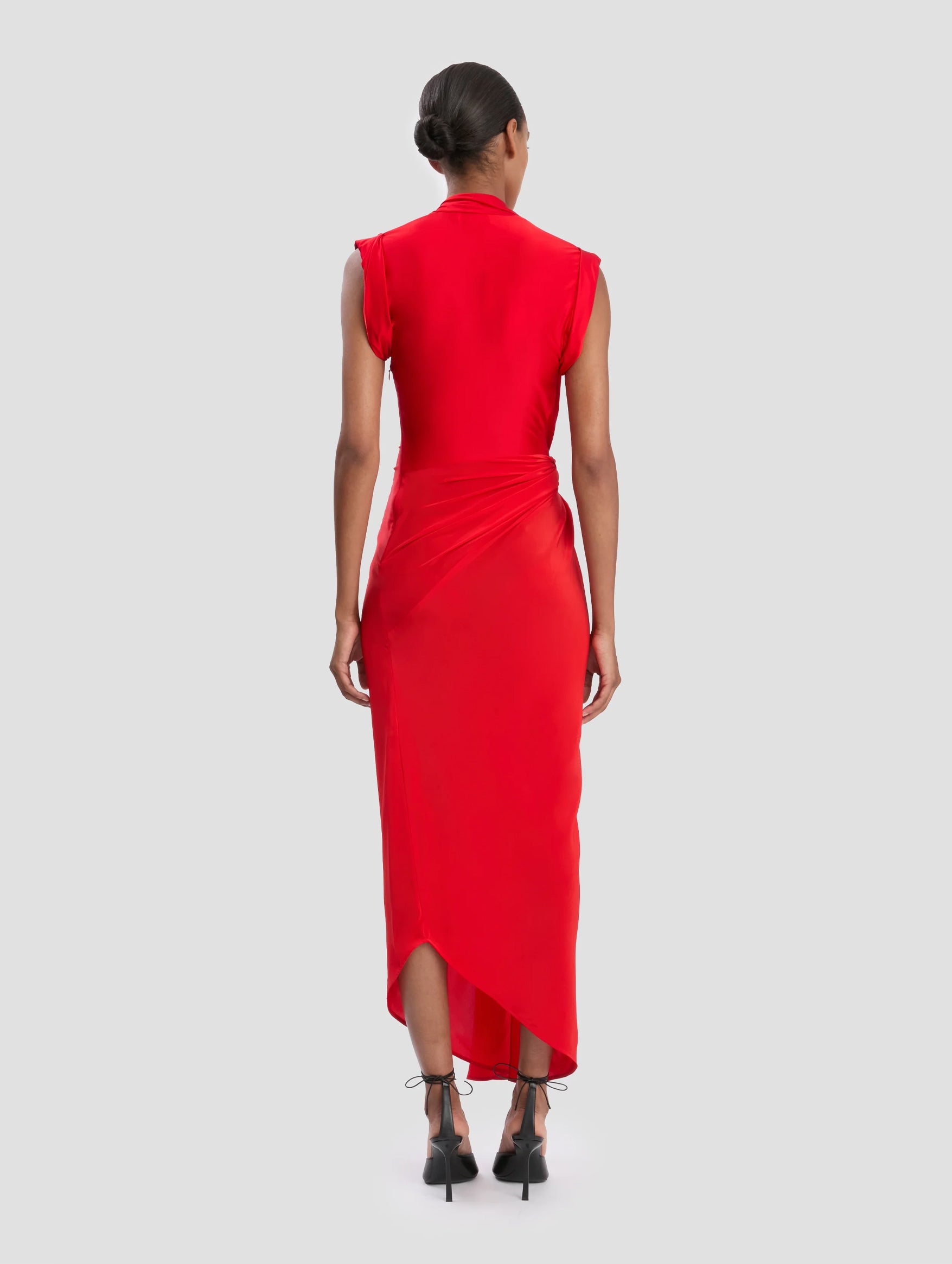 Asymmetric Twist Detail Dress in Cardinal Red