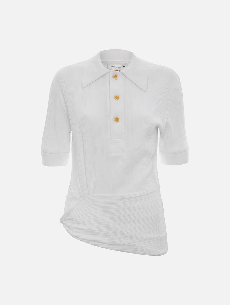 Twist Detail Polo Top in White