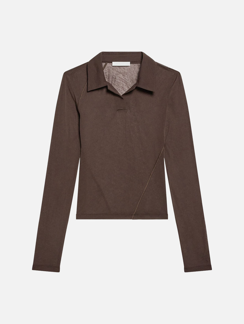 Twisted Long-Sleeve Polo in Bistre