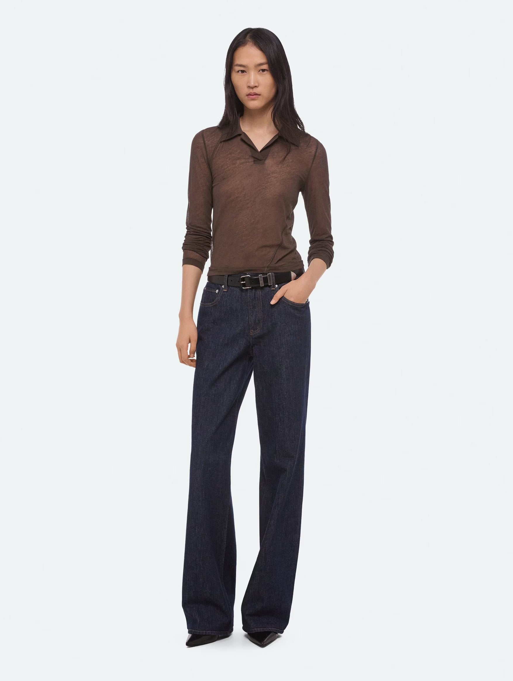 Twisted Long-Sleeve Polo in Bistre