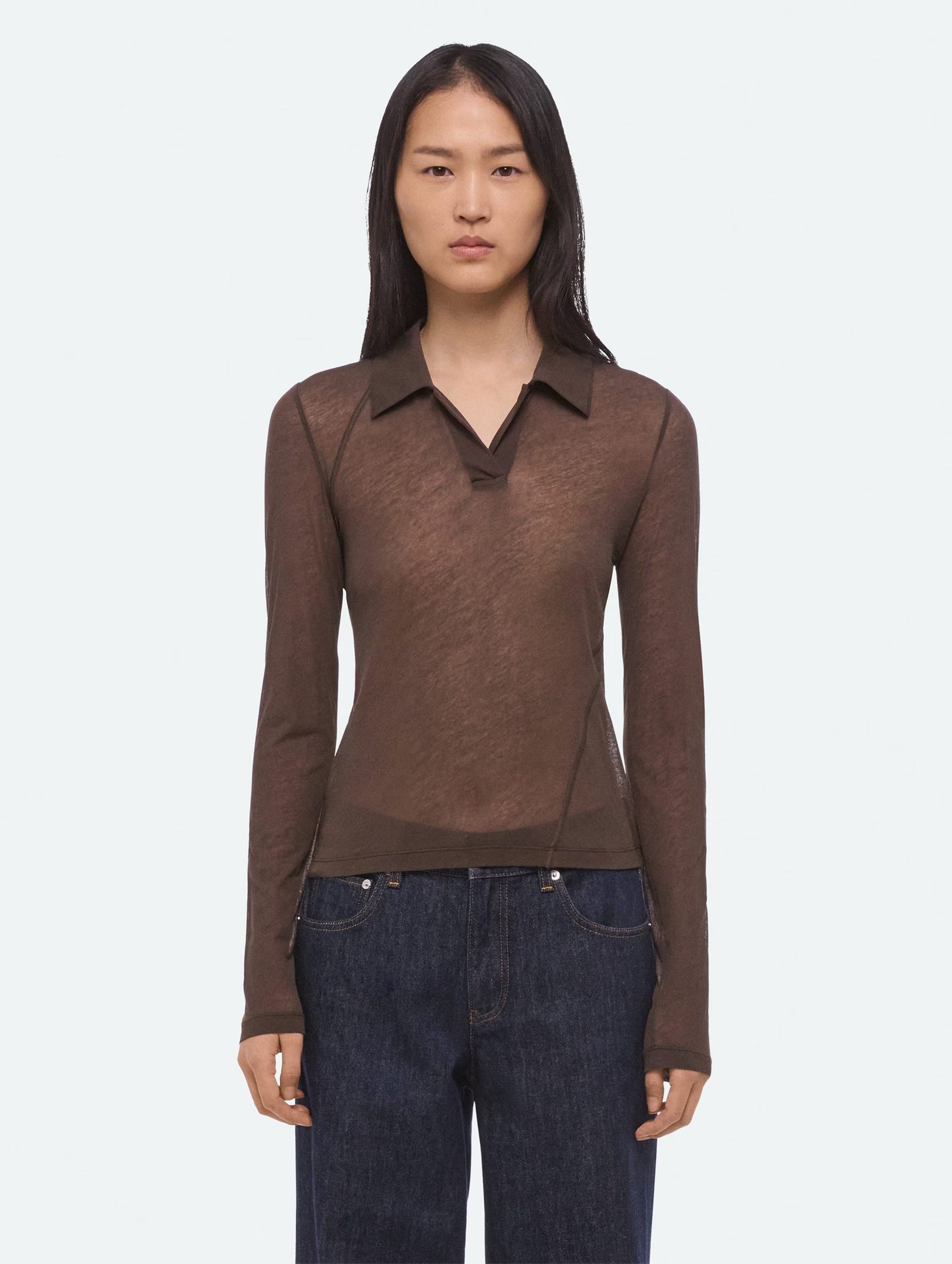 Twisted Long-Sleeve Polo in Bistre